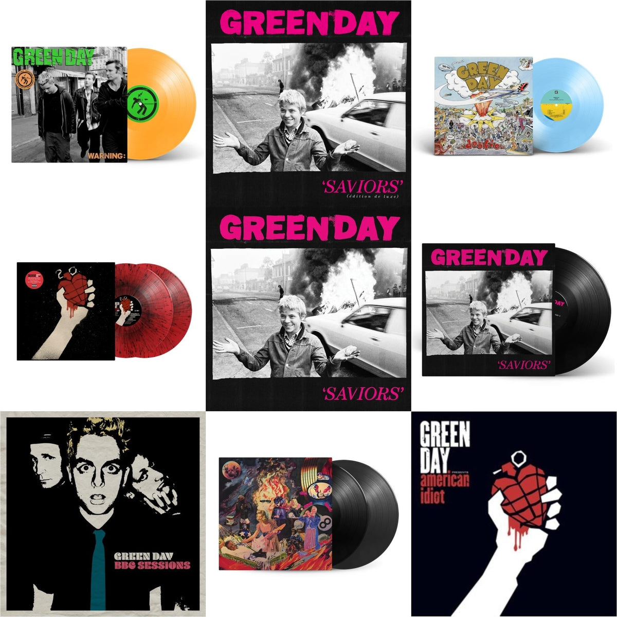 Warning (25Th Anniversary Deluxe Edition/Neon Orange LP Vinyl) & Saviors (Edition De Luxe/2LP/Hot Pink W/ White Splatter Vinyl) & Dookie (X) (Baby Blue LP Vinyl) & American Idiot (2LP/Red & Black Splatter Vinyl) & Saviors (180G/Deluxe LP Vinyl)