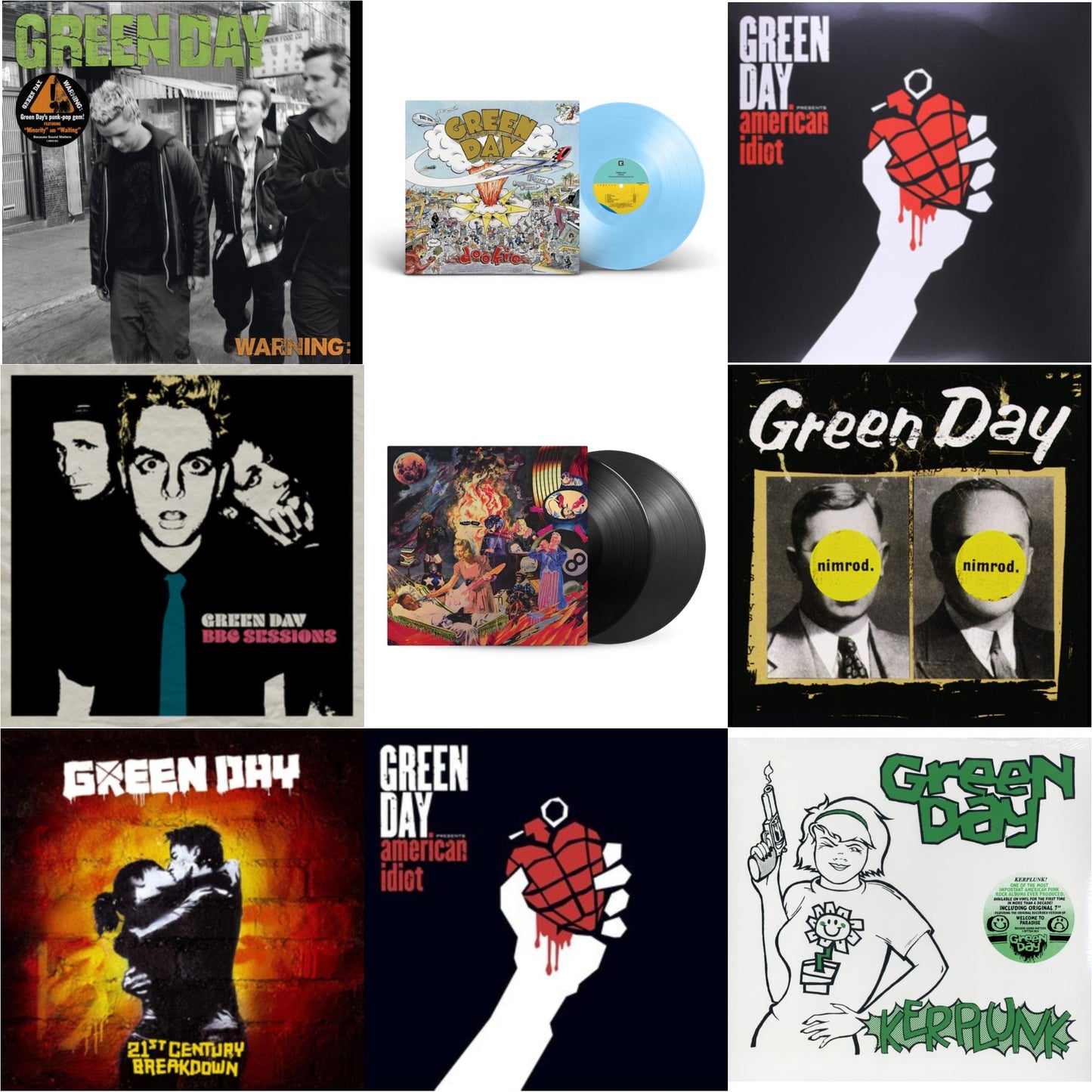 Warning & Dookie (X) (Baby Blue LP Vinyl) & American Idiot & Bbc Sessions (X) (2LP/Milky Clear Vinyl) (I) & Insomniac (25Th Anniversary/2LP) & Nimrod & 21St Century Breakdown & American Idiot (W/Poster) & Kerplunk (120G/7Inch Single)