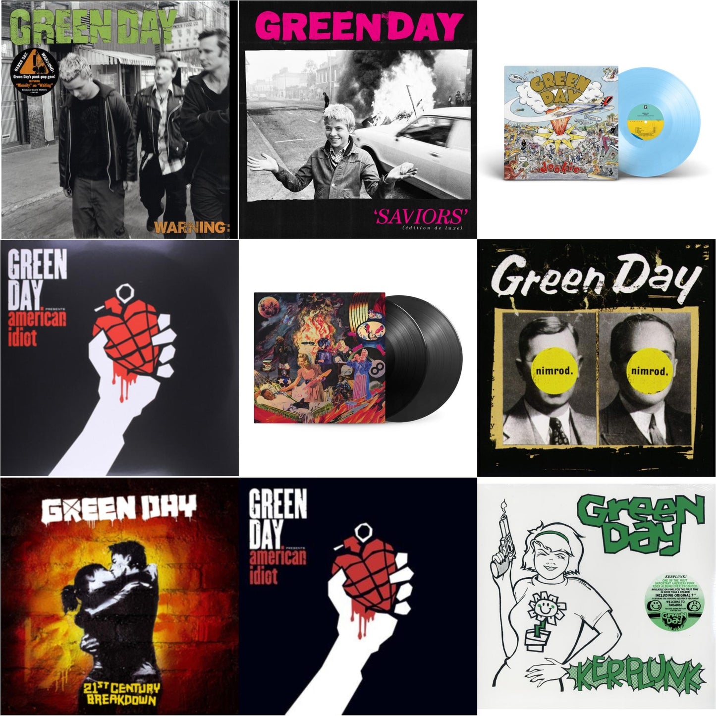 Warning & Saviors (Edition De Luxe/2LP/Hot Pink W/ White Splatter Vinyl) & Dookie (X) (Baby Blue LP Vinyl) & American Idiot & Insomniac (25Th Anniversary/2LP) & Nimrod & 21St Century Breakdown & American Idiot (W/Poster) & Kerplunk (120G/7Inch Single)