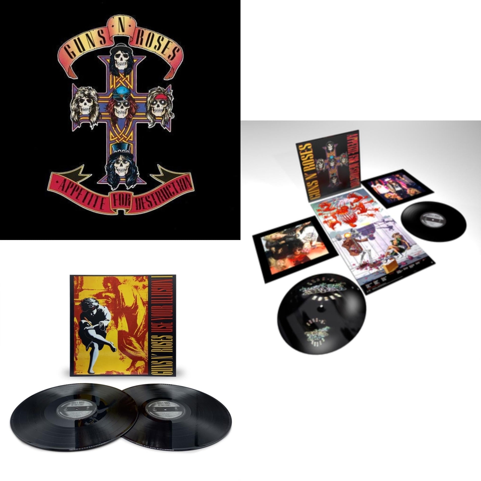 This is a 3 LP Vinyl SKU bundle.
1.This LP Vinyl is brand new.Format: LP VinylMusic Style: Hard RockThis item's title is: Appetite For DestructionArtist: Guns N' RosesLabel: GEFFENBarcode: 720642414811Release Date: 12/9/2008
2.This LP Vinyl is brand new.