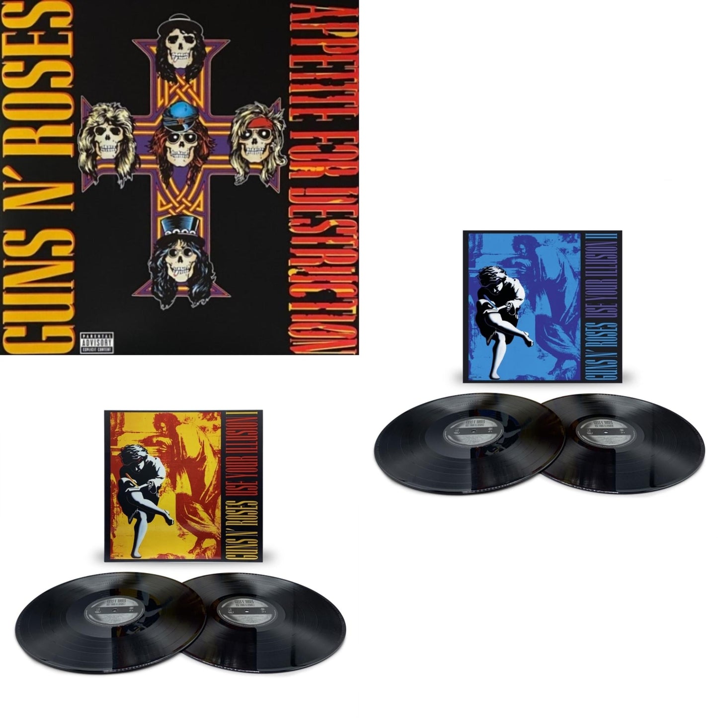 This is a 3 LP Vinyl SKU bundle.
1.This LP Vinyl is brand new.Format: LP VinylMusic Style: Hard RockThis item's title is: Appetite For DestructionArtist: Guns N' RosesLabel: GEFFENBarcode: 720642414811Release Date: 12/9/2008
2.This LP Vinyl is brand new.