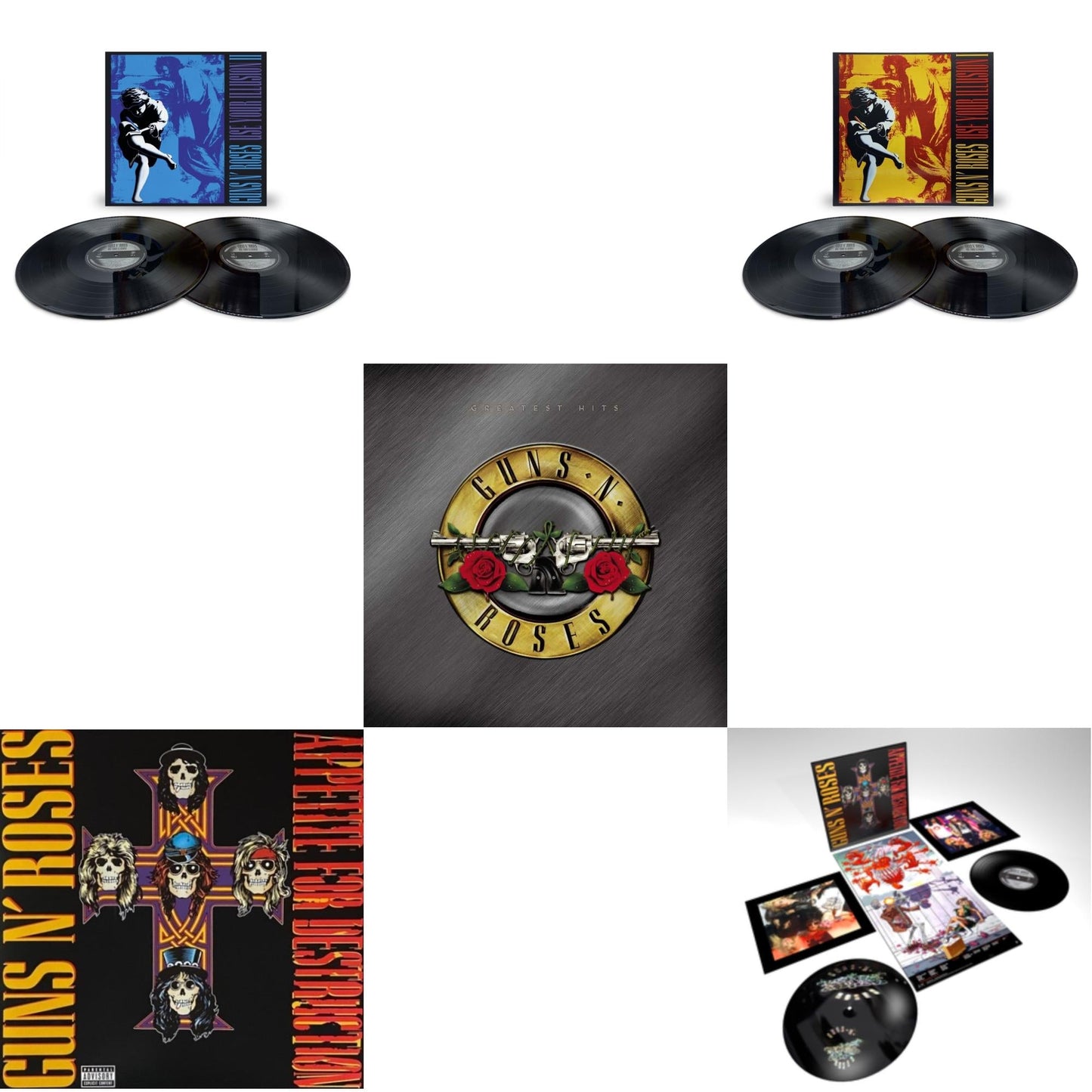 This is a 5 LP Vinyl SKU bundle.
1.This LP Vinyl is brand new.Format: LP VinylMusic Style: Rock & RollThis item's title is: Use Your Illusion Ii (X) (2LP)Artist: Guns N' RosesLabel: GEFFENBarcode: 602445117314Release Date: 11/11/2022
2.This LP Vinyl is brand new.