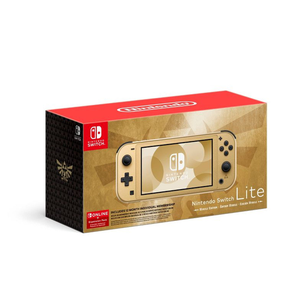 This is brand new.The Nintendo Switch Lite: Hyrule Edition with Bonus Nintendo Switch Online + Expansion Pack features a stunning gold-colored design inspired by the Legend of Zelda™ game series, with the iconic Hylian Crest proudly displayed on the back.