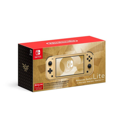 This is brand new.The Nintendo Switch Lite: Hyrule Edition with Bonus Nintendo Switch Online + Expansion Pack features a stunning gold-colored design inspired by the Legend of Zelda™ game series, with the iconic Hylian Crest proudly displayed on the back.