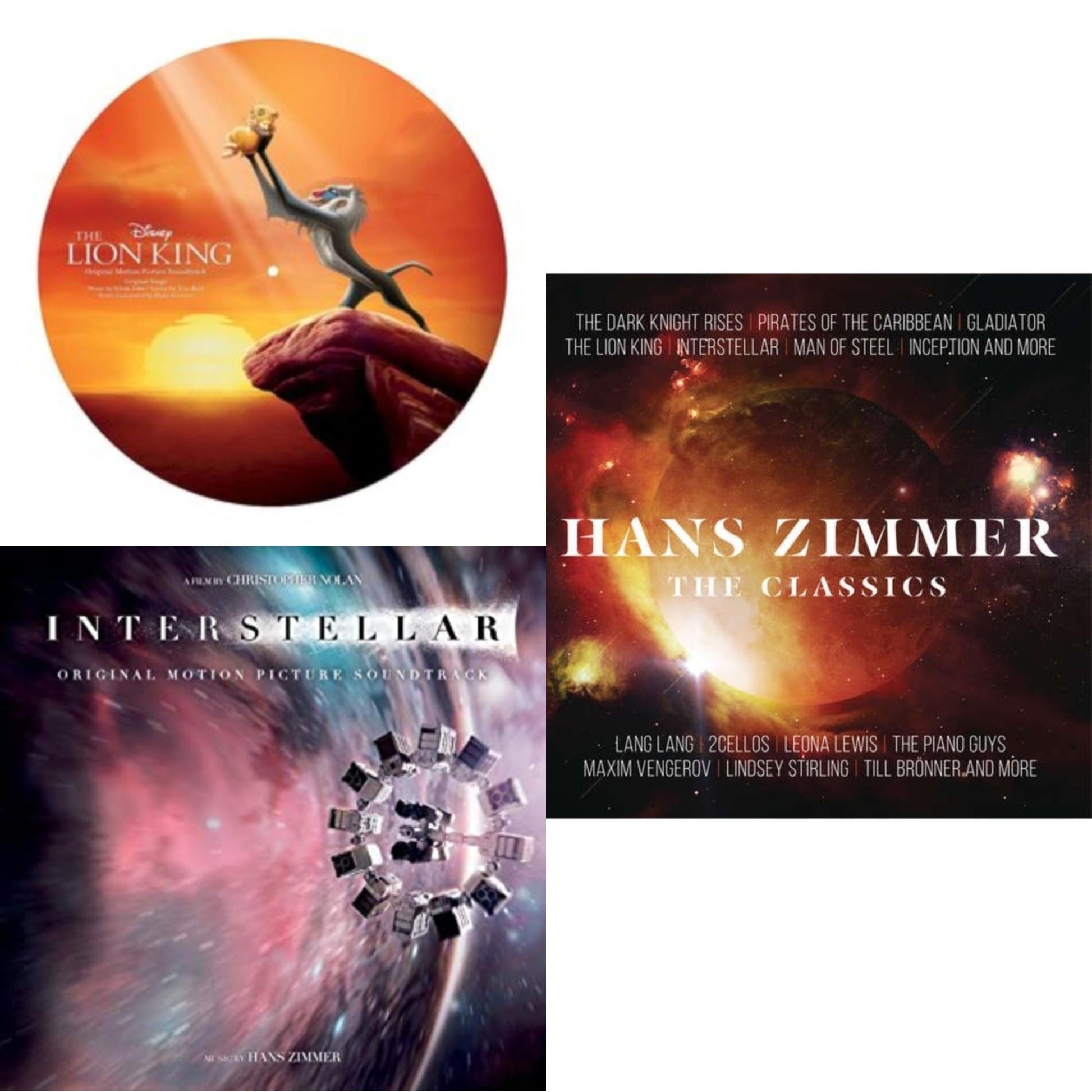 This is a 3 LP Vinyl SKU bundle.
1.This LP Vinyl is brand new.Format: LP VinylMusic Style: ScoreThis item's title is: Lion King Ost (Picture Disc)Artist: Hans ZimmerLabel: WALT DISNEY RECORDSBarcode: 050087304607Release Date: 3/24/2017
2.This LP Vinyl is brand new.