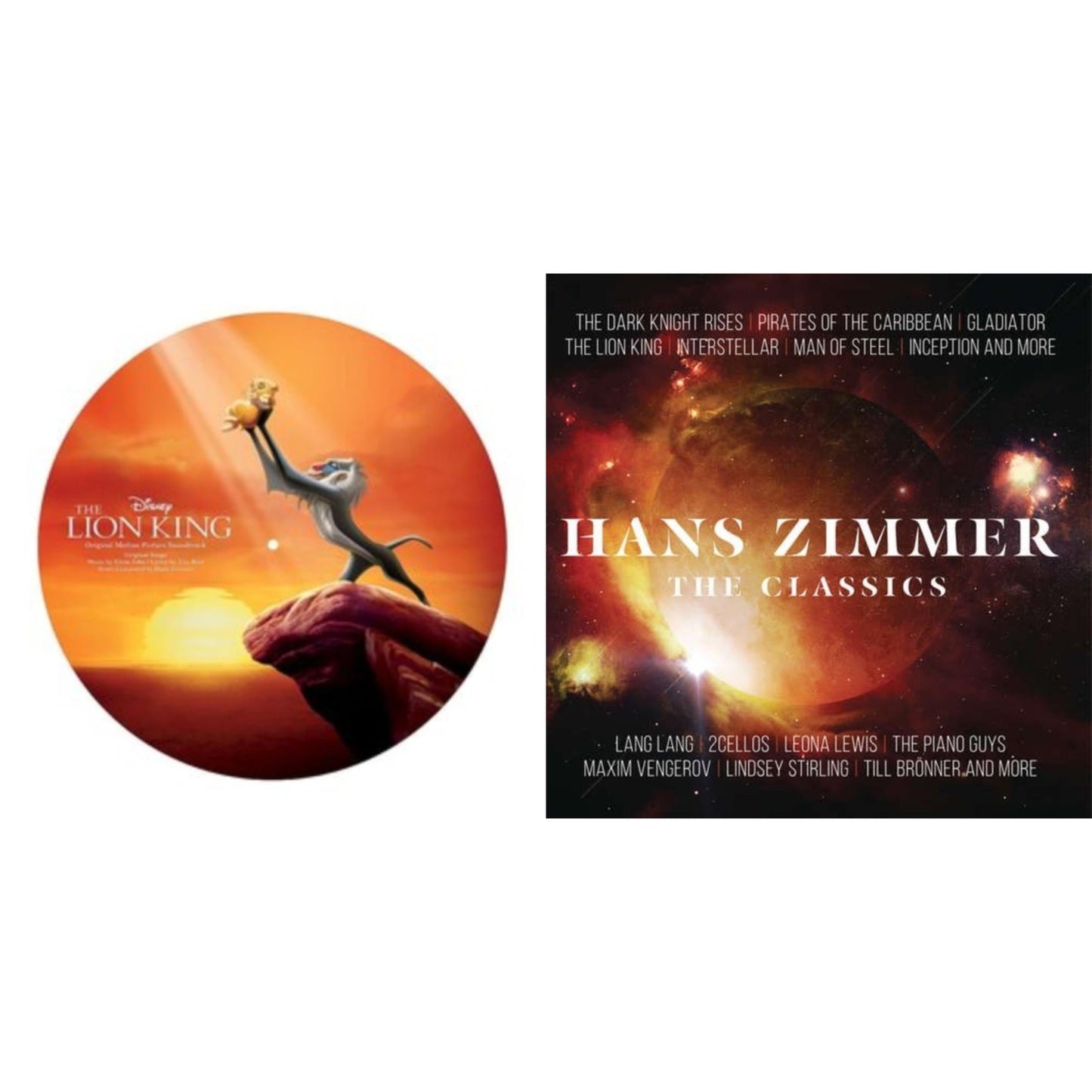 This is a 2 LP Vinyl SKU bundle.
1.This LP Vinyl is brand new.Format: LP VinylMusic Style: ScoreThis item's title is: Lion King Ost (Picture Disc)Artist: Hans ZimmerLabel: WALT DISNEY RECORDSBarcode: 050087304607Release Date: 3/24/2017
2.This LP Vinyl is brand new.