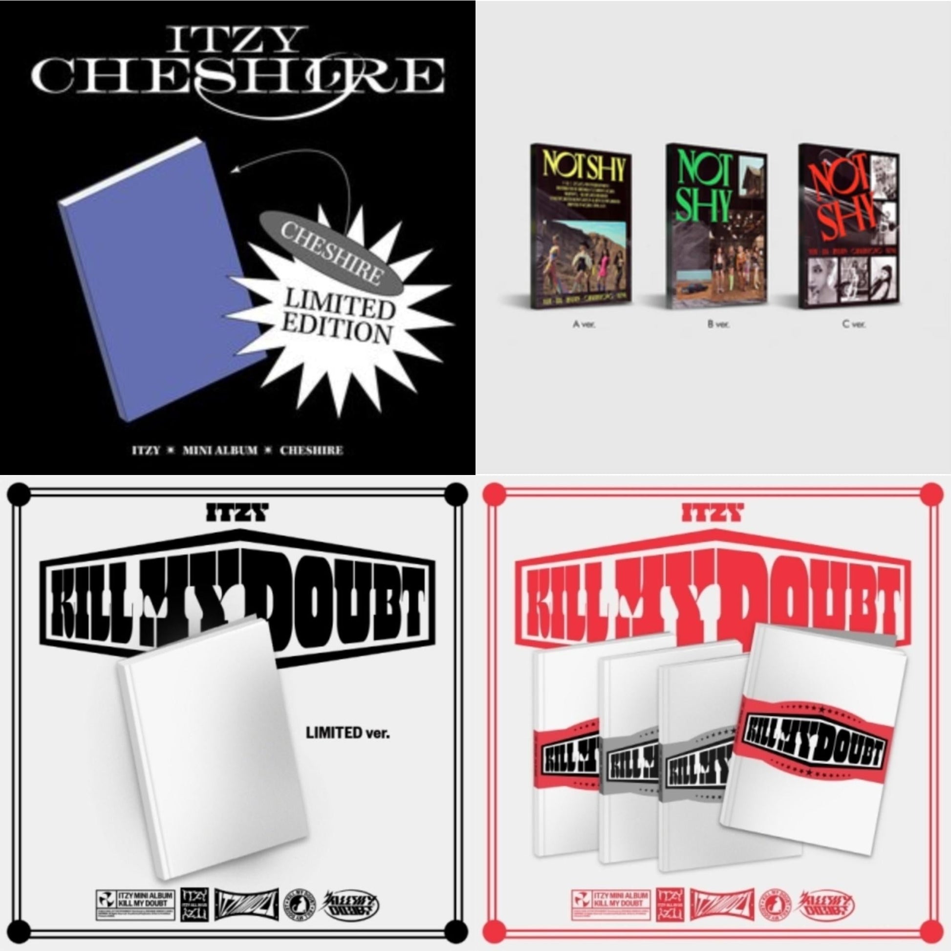 This is a 4 CD SKU bundle.
1.This CD is brand new.Format: CDMusic Style: K-popThis item's title is: Cheshire (Limited Edition)Artist: ItzyLabel: JYP ENT.Barcode: 8809755507435Release Date: 11/30/2022
2.This CD is brand new.