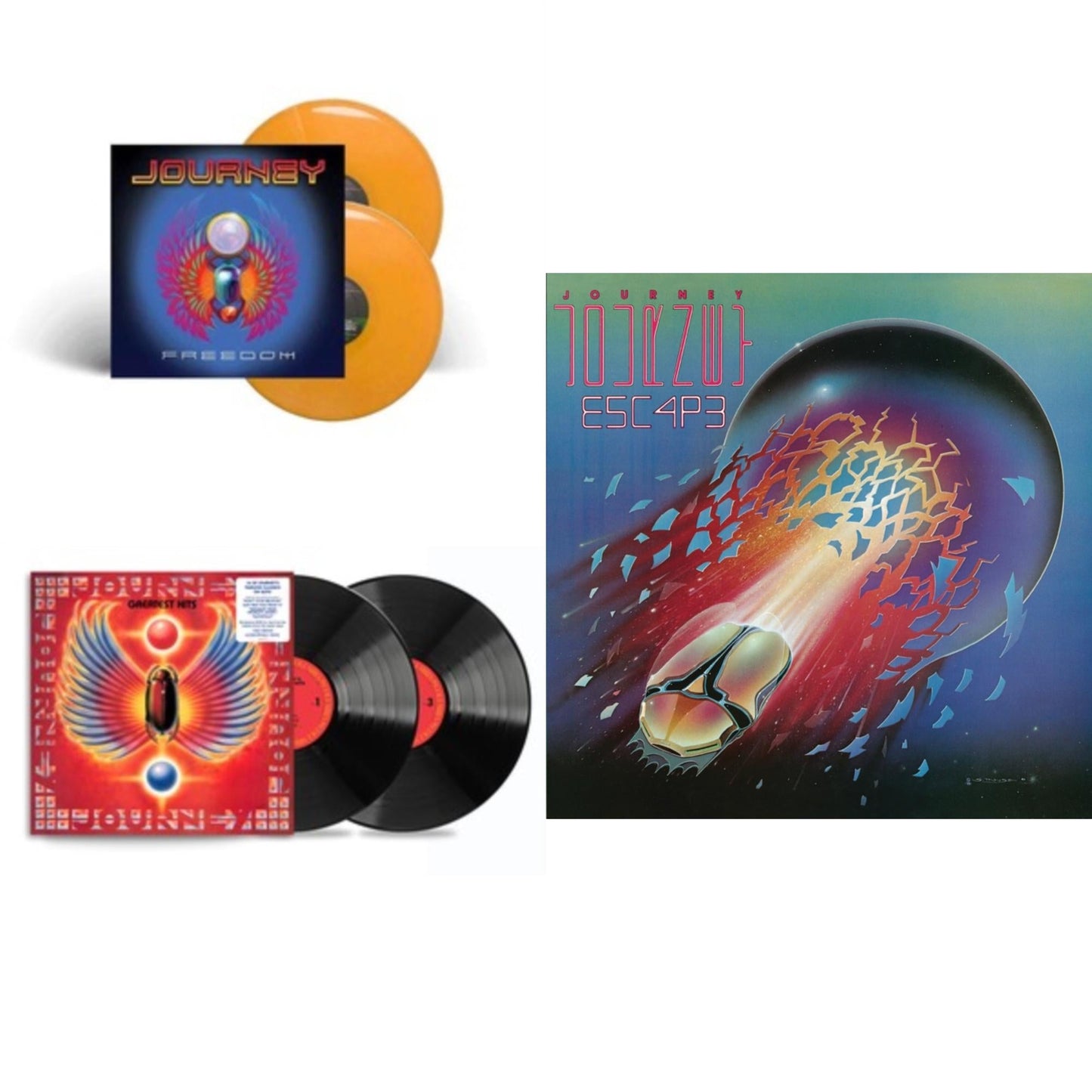 This is a 3 LP Vinyl SKU bundle.
1.This LP Vinyl is brand new.Format: LP VinylMusic Style: Pop RockThis item's title is: Escape (180G)Artist: JourneyLabel: LEGACYBarcode: 194399216316Release Date: 8/26/2022
2.This LP Vinyl is brand new.