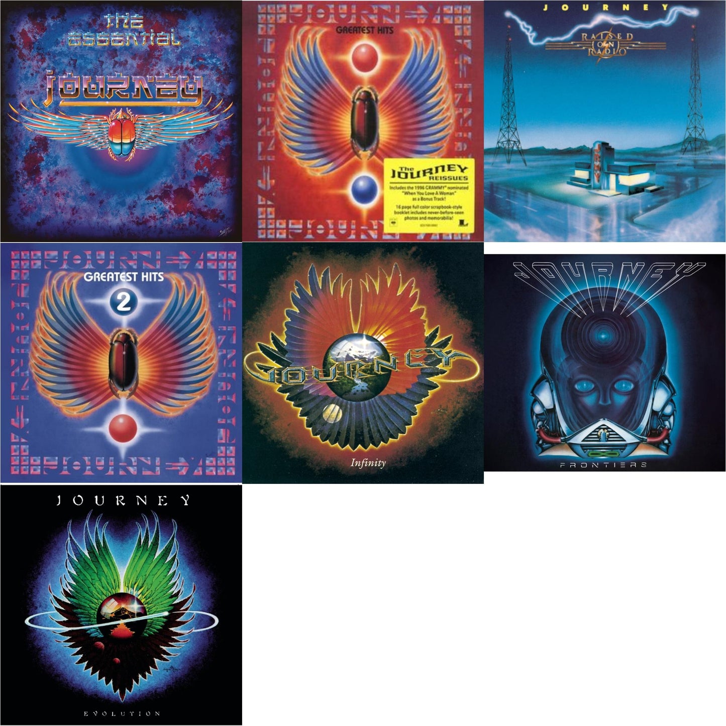 Essential Journey & Greatest Hits & Raised On Radio & Journey's Greatest Hits Vol.2 & Infinity & Frontiers & Evolution