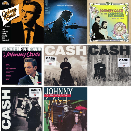 Johnny Cash - Sings The Songs That Made Him Famous (Remastered 2023) (Tangerine LP Vinyl) & At San Quentin & Bear's Sonic Journals: Johnny Cash, At The Carousel Ballroom, April 24, 1968 (2LP) & Original Sun Sound Of Johnny Cash & American Recordings