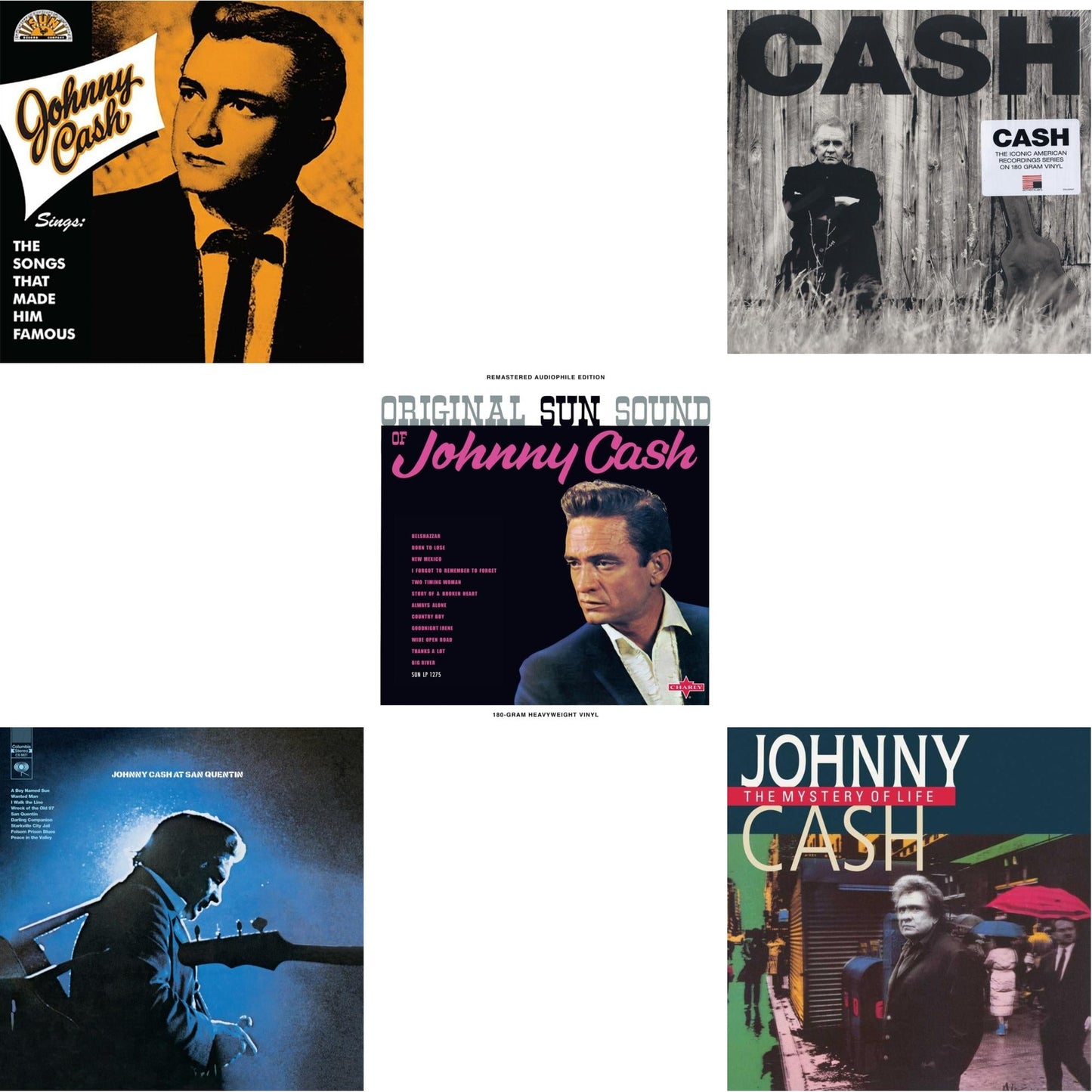 Sings The Songs That Made Him Famous (Remastered 2023) (Tangerine LP Vinyl) & At San Quentin & Original Sun Sound Of Johnny Cash & American Ii: Unchained (180G) & Mystery Of Life