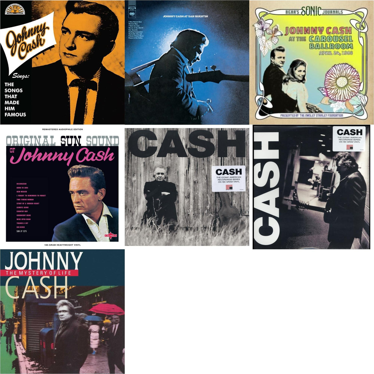 Sings The Songs That Made Him Famous (Remastered 2023) (Tangerine LP Vinyl) & At San Quentin & Bear's Sonic Journals: Johnny Cash, At The Carousel Ballroom, April 24, 1968 (2LP) & Original Sun Sound Of Johnny Cash & American Ii: Unchained (180G)