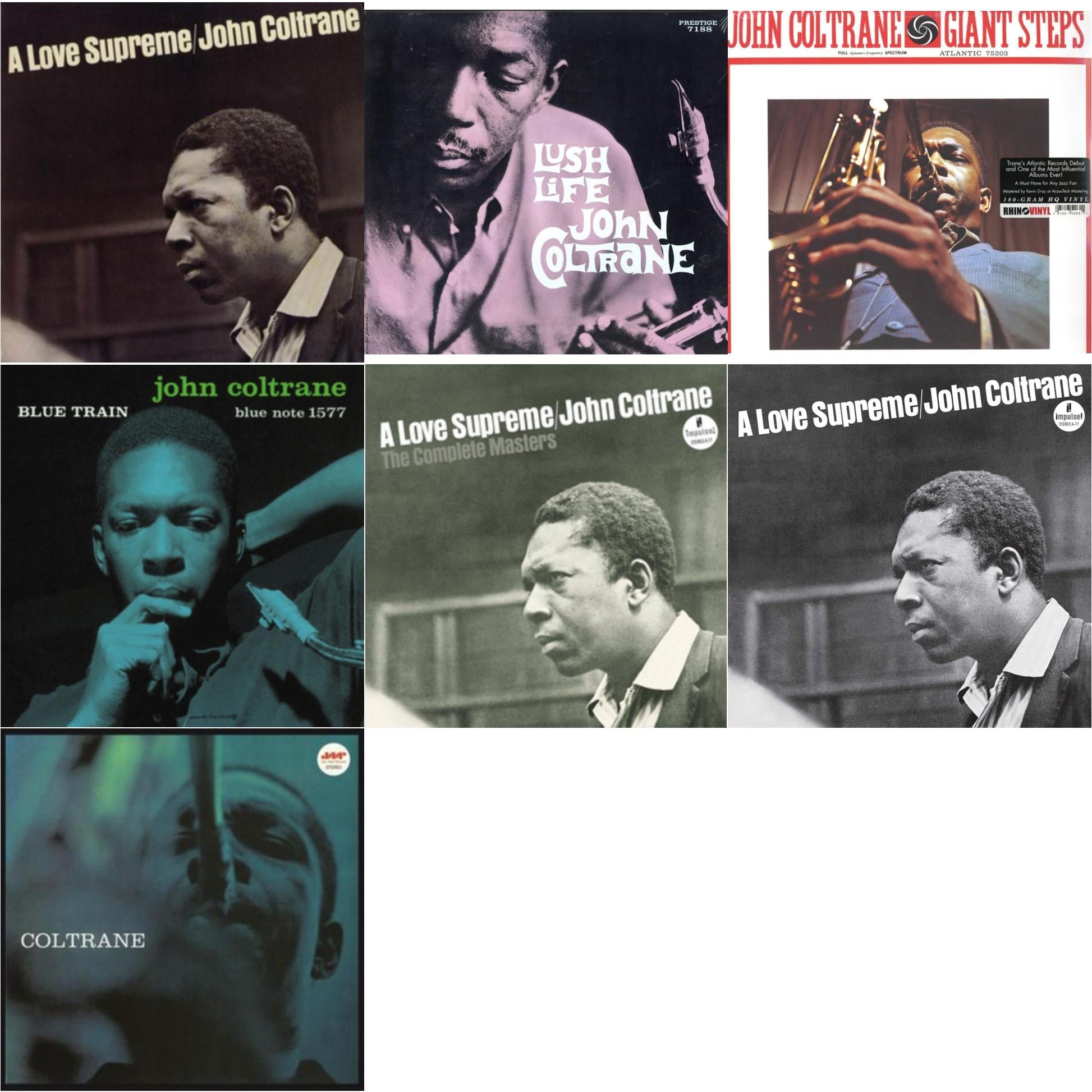 This is a 7 LP Vinyl SKU bundle.
1.This LP Vinyl is brand new.Format: LP VinylMusic Style: Free JazzThis item's title is: Love SupremeArtist: John ColtraneLabel: IMPULSEBarcode: 011105015516Release Date: 6/20/1995
2.This LP Vinyl is brand new.