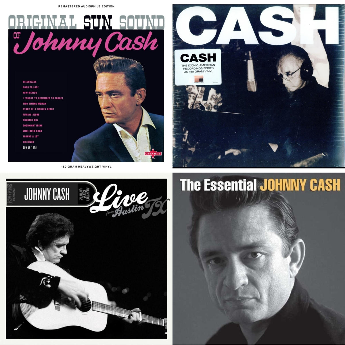 Original Sun Sound Of Johnny Cash & American V: A Hundered Ways & Live From Austin, Tx (Green & Black Marble LP Vinyl/50Th Anniversary) & Essential Johnny Cash