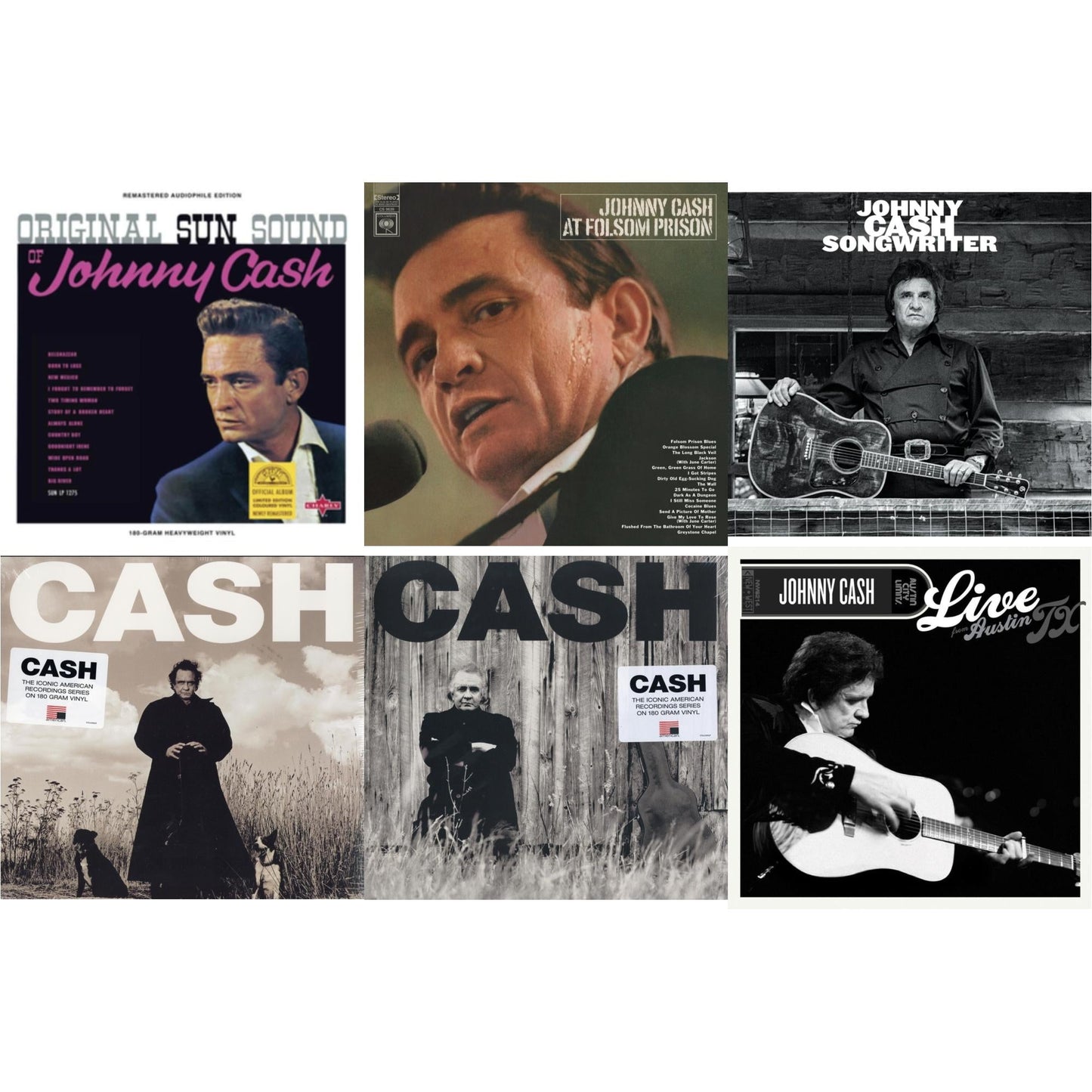 Original Sun Sound Of Johnny Cash (Translucent Violet LP Vinyl) & At Folsom Prison & Songwriter & American Recordings & American Ii: Unchained (180G) & Live From Austin, Tx (Green & Black Marble LP Vinyl/50Th Anniversary)