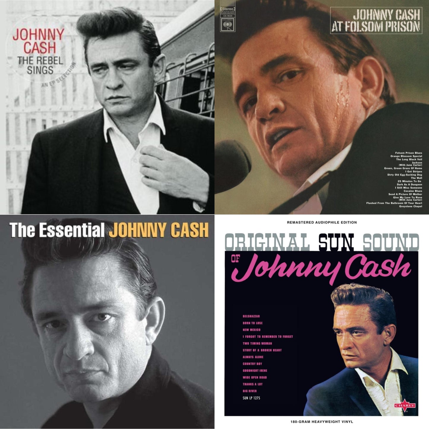 At Folsom Prison & Original Sun Sound Of Johnny Cash & Rebel Sings (Crystal Clear & Solid Silver LP Vinyl) & Essential Johnny Cash