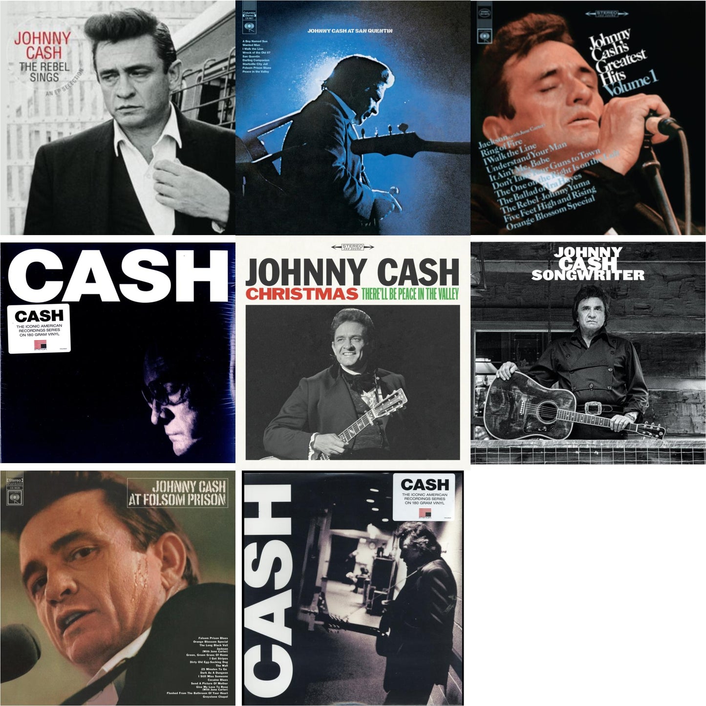 This is a 8 LP Vinyl SKU bundle.
1.This LP Vinyl is brand new.Format: LP VinylMusic Style: CountryThis item's title is: At Folsom PrisonArtist: Johnny CashLabel: LEGACYBarcode: 194397640113Release Date: 8/7/2020
2.This LP Vinyl is brand new.