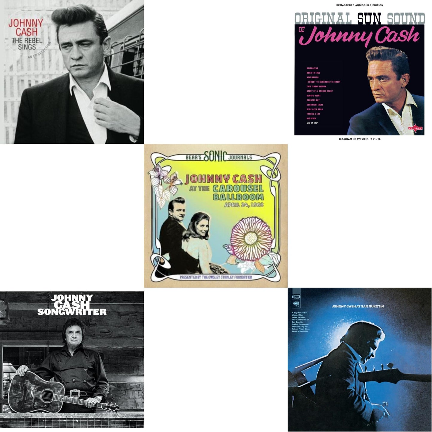 This is a 5 LP Vinyl SKU bundle.
1.This LP Vinyl is brand new.Format: LP VinylThis item's title is: Rebel Sings (Crystal Clear & Solid Silver LP Vinyl)Artist: Johnny CashBarcode: 8719039006779Release Date: 7/12/2024
2.This LP Vinyl is brand new.