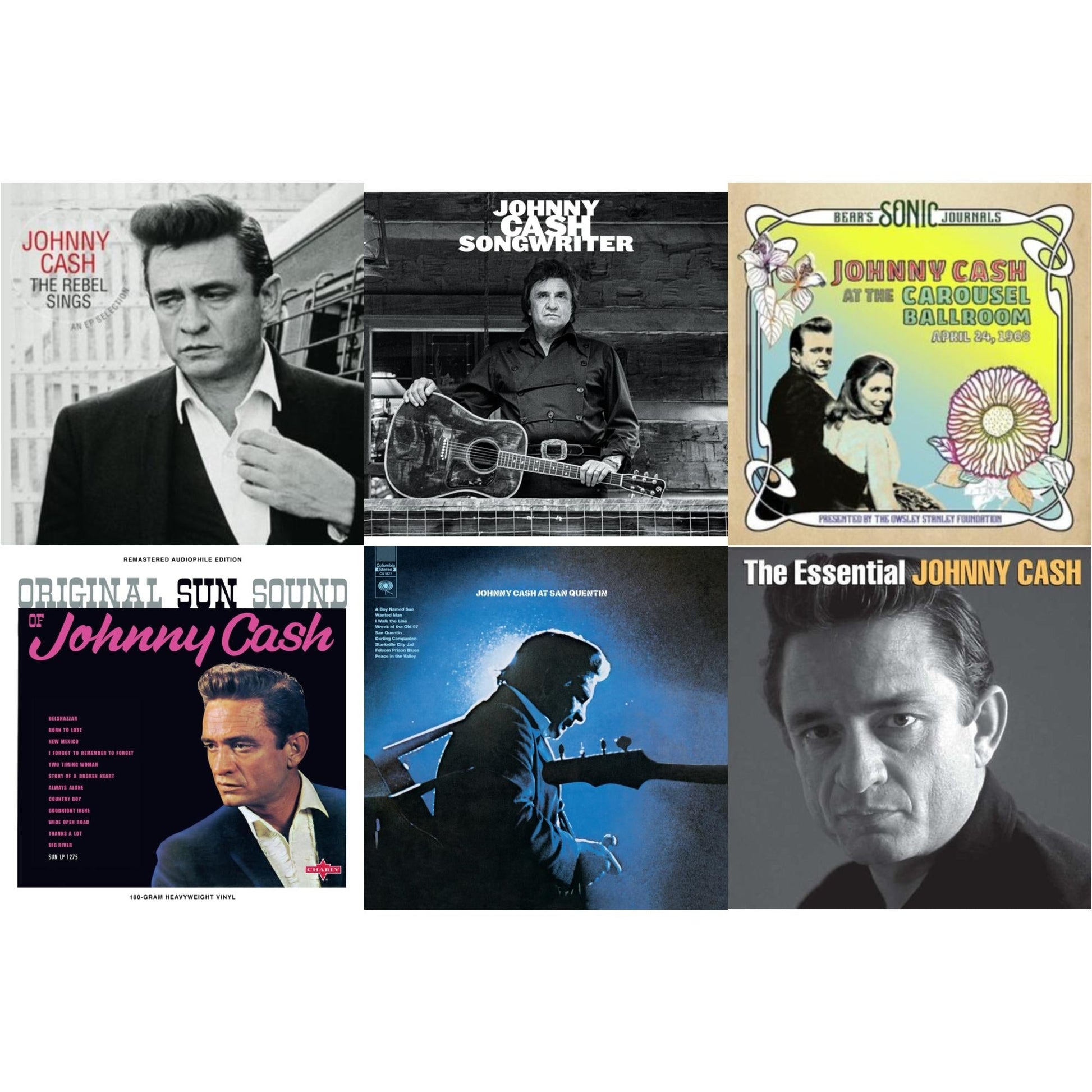 This is a 6 LP Vinyl SKU bundle.
1.This LP Vinyl is brand new.Format: LP VinylThis item's title is: Rebel Sings (Crystal Clear & Solid Silver LP Vinyl)Artist: Johnny CashBarcode: 8719039006779Release Date: 7/12/2024
2.This LP Vinyl is brand new.