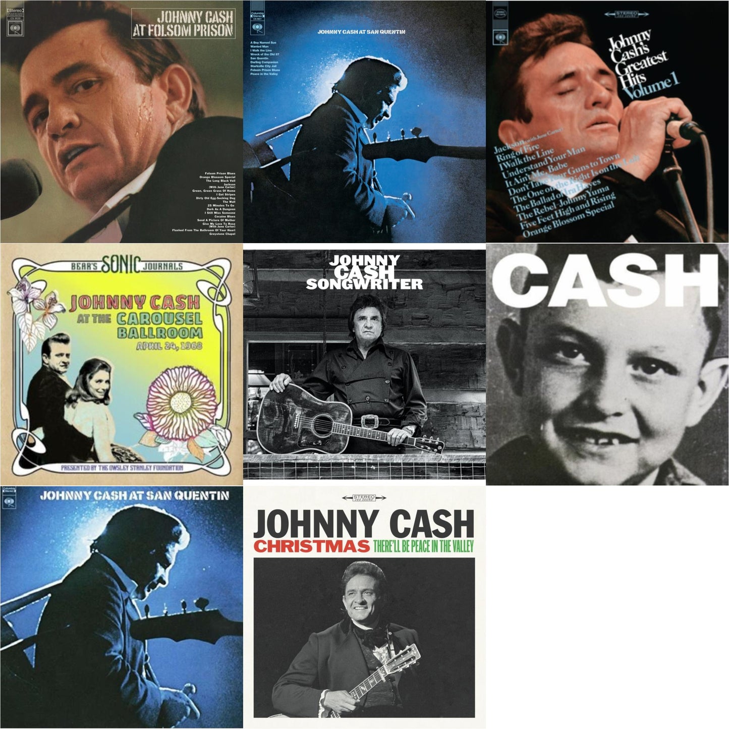 At Folsom Prison & At San Quentin & Greatest Hits, Volume 1 & Bear's Sonic Journals: Johnny Cash, At The Carousel Ballroom, April 24, 1968 (2LP) & Songwriter & American Vi: Ain't No Grave & At San Quentin & Christmas: There'll Be Peace In The Valley