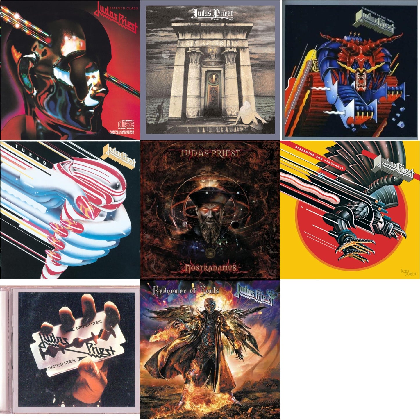 Defenders Of The Faith & British Steel & Nostradamus & Stained Class & Turbo & Screaming For Vengeance & Sin After Sin & Redeemer Of Souls