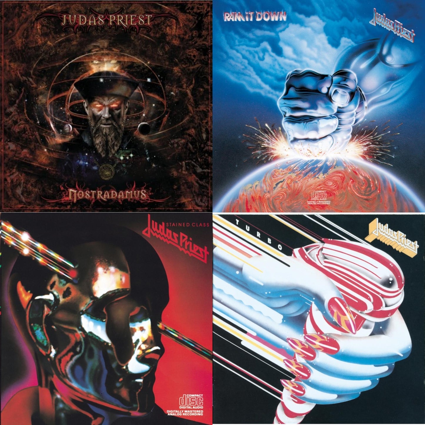 This is a 4 CD SKU bundle.
1.This CD is brand new.Format: CDMusic Style: Heavy MetalThis item's title is: NostradamusArtist: Judas PriestLabel: LEGACYBarcode: 886973070826Release Date: 6/17/2008
2.This CD is brand new.