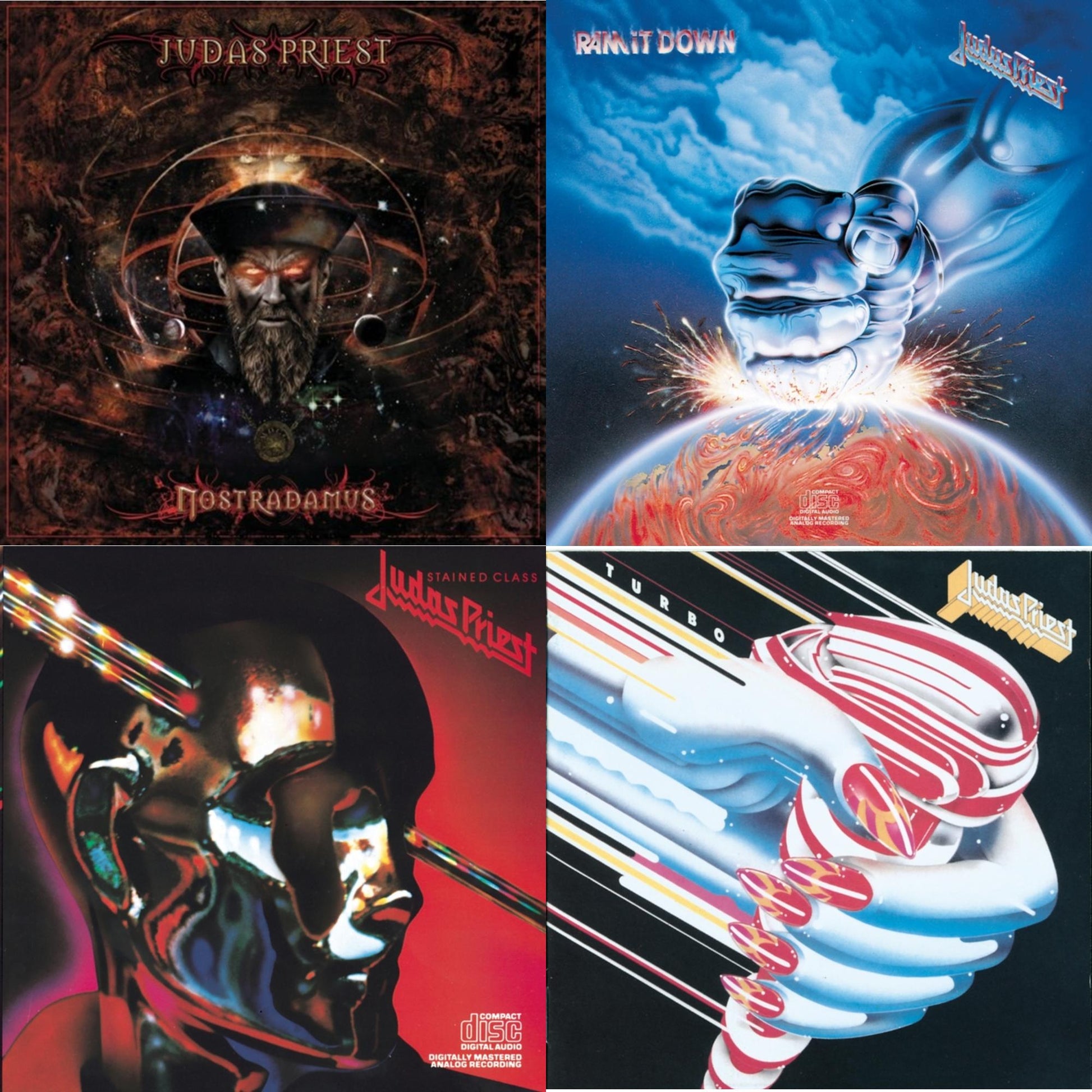 This is a 4 CD SKU bundle.
1.This CD is brand new.Format: CDMusic Style: Heavy MetalThis item's title is: NostradamusArtist: Judas PriestLabel: LEGACYBarcode: 886973070826Release Date: 6/17/2008
2.This CD is brand new.