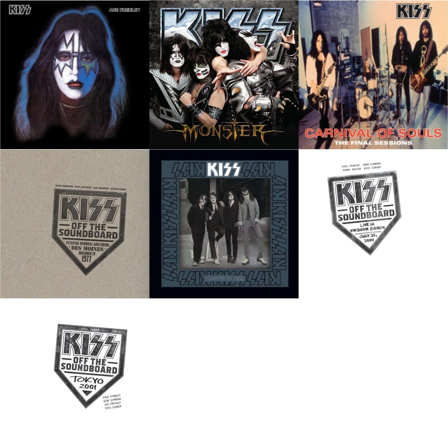 Kiss Off The Soundboard: Tokyo 2001 (3LP) & Kiss Off The Soundboard: Live In Virginia Beach (3LP) & Kiss Off The Soundboard: Live In Des Moines (2LP) & Monster & Dressed To Kill & Carnival Of Souls & Ace Frehley