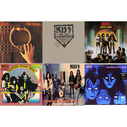 Music From The Elder (Half-Speed Master/Clear LP Vinyl/180G) & Kiss Off The Soundboard: Donington 1996 (Live) (3LP) & Love Gun (Tangerine/Aqua Splatter LP Vinyl) & Hotter Than Hell & Carnival Of Souls & Creatures Of Night