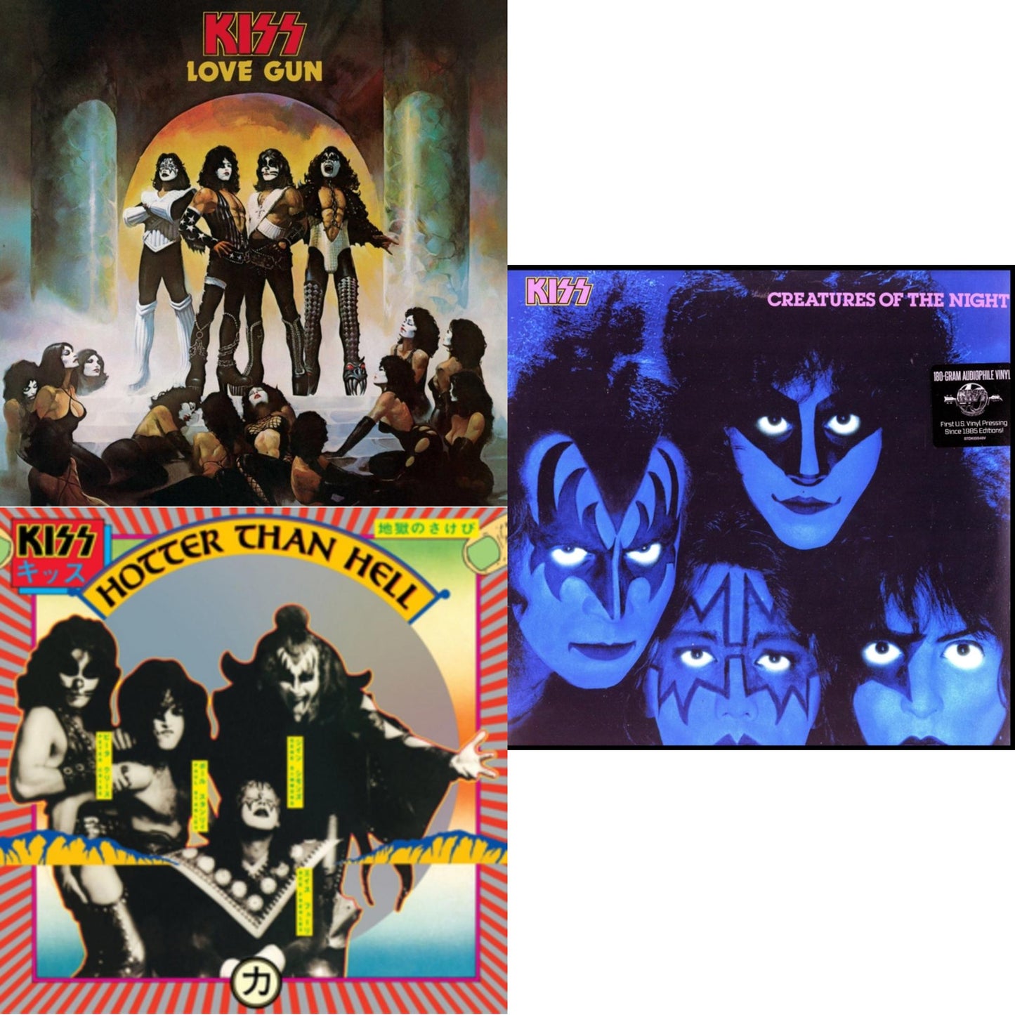 Love Gun (Tangerine/Aqua Splatter LP Vinyl) & Hotter Than Hell & Creatures Of Night