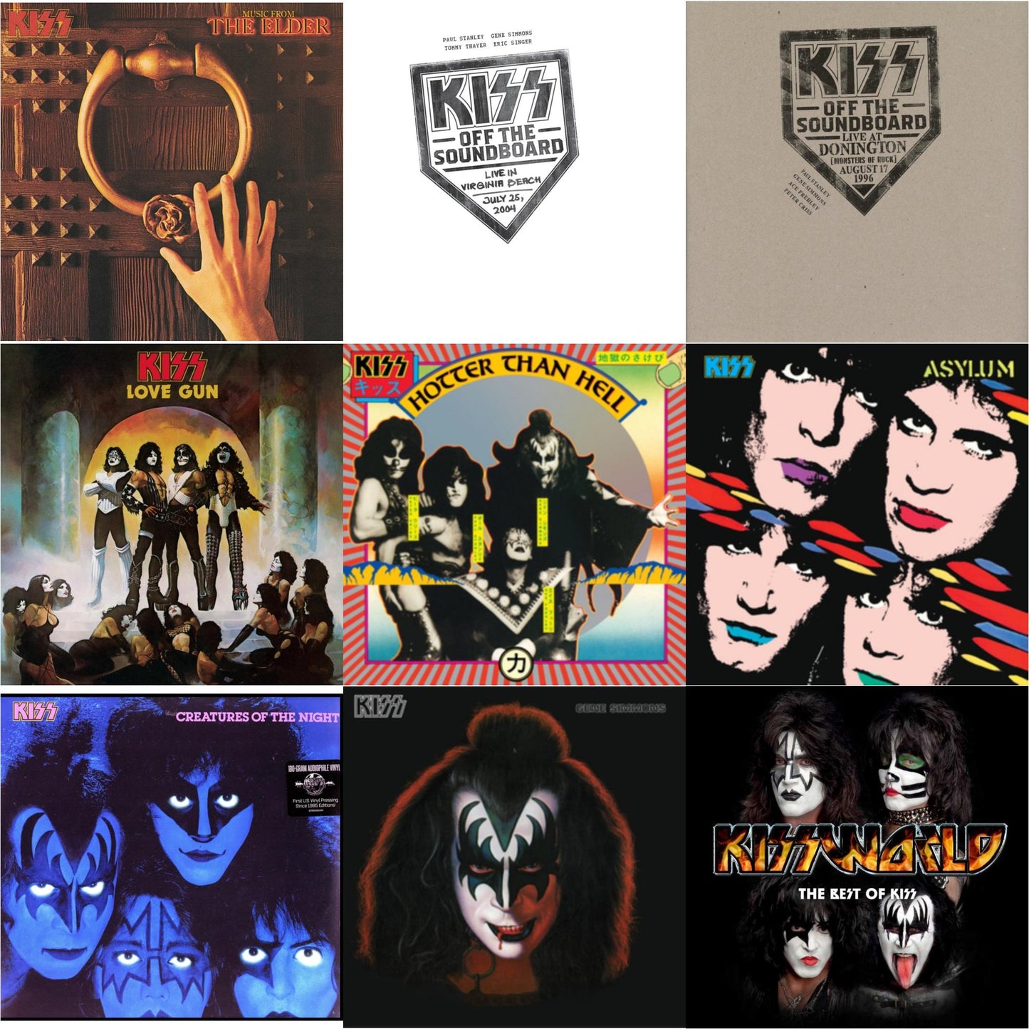 Kiss - Music From The Elder (Half-Speed Master/Clear LP Vinyl/180G) & Kiss Off The Soundboard: Live In Virginia Beach (3LP) & Kiss Off The Soundboard: Donington 1996 (Live) (3LP) & Love Gun (Tangerine/Aqua Splatter LP Vinyl) & Hotter Than Hell &