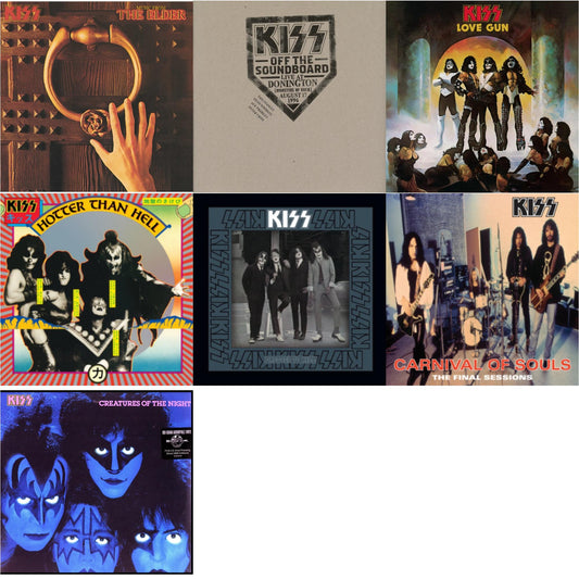 Music From The Elder (Half-Speed Master/Clear LP Vinyl/180G) & Kiss Off The Soundboard: Donington 1996 (Live) (3LP) & Love Gun (Tangerine/Aqua Splatter LP Vinyl) & Hotter Than Hell & Dressed To Kill & Carnival Of Souls & Creatures Of Night