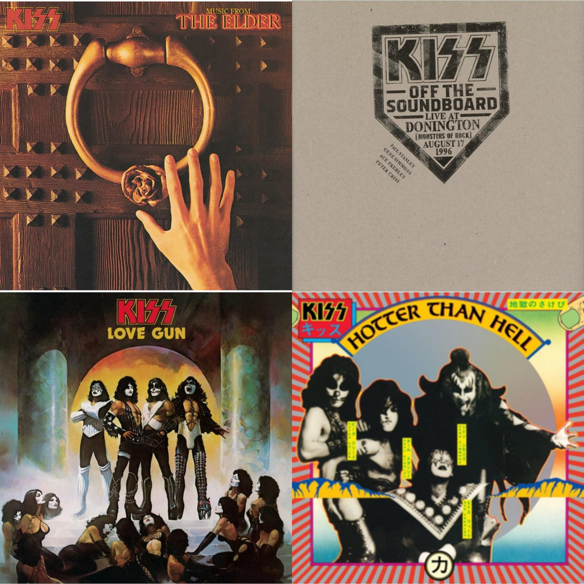 Music From The Elder (Half-Speed Master/Clear LP Vinyl/180G) & Kiss Off The Soundboard: Donington 1996 (Live) (3LP) & Love Gun (Tangerine/Aqua Splatter LP Vinyl) & Hotter Than Hell