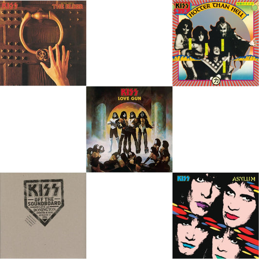 Music From The Elder (Half-Speed Master/Clear LP Vinyl/180G) & Kiss Off The Soundboard: Donington 1996 (Live) (3LP) & Love Gun (Tangerine/Aqua Splatter LP Vinyl) & Hotter Than Hell & Asylum