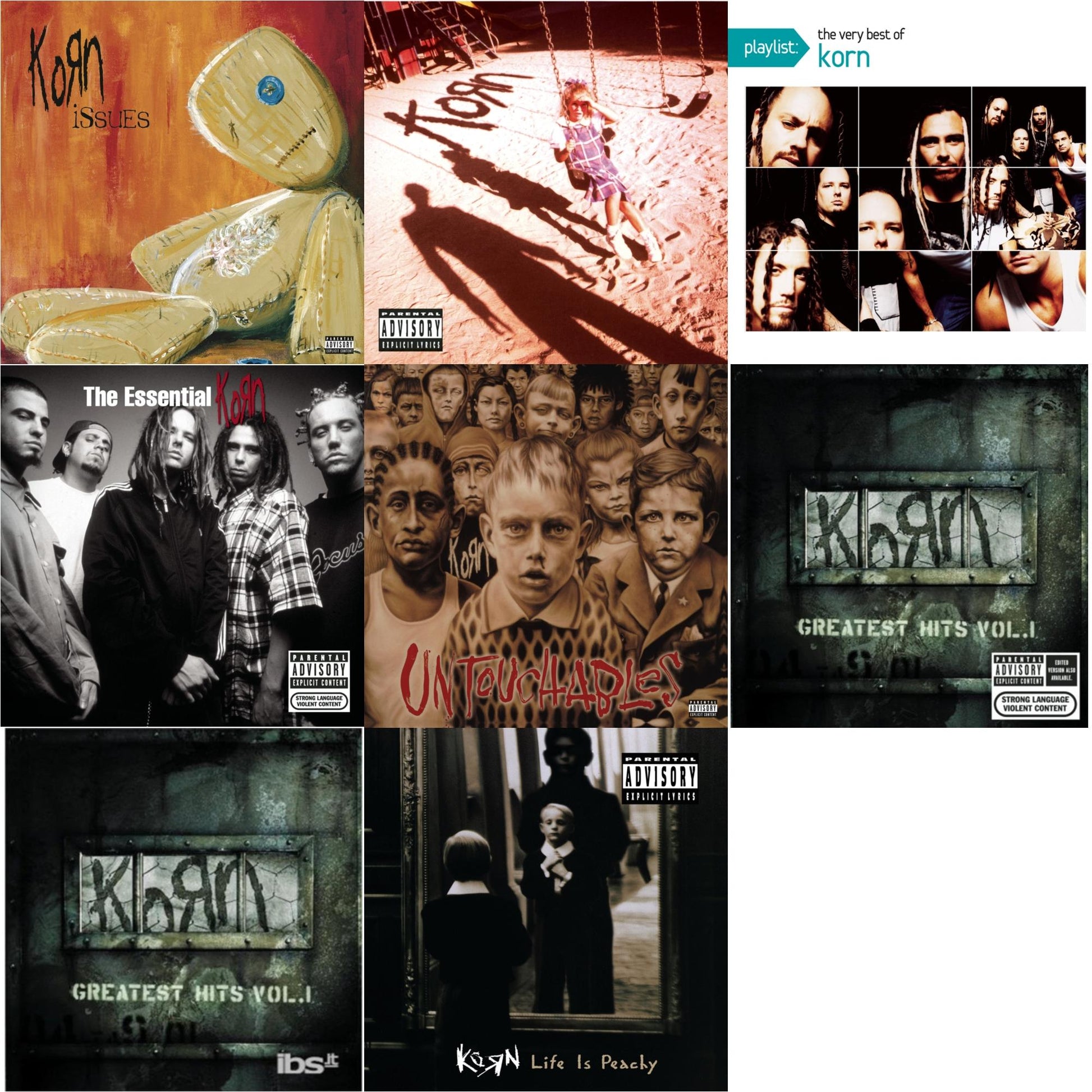 This is a 8 CD SKU bundle.
1.This CD is brand new.Format: CDMusic Style: Alternative RockThis item's title is: Greatest Hits Vol.1Artist: KornLabel: LEGACYBarcode: 827969270028Release Date: 10/5/2004
2.This CD is brand new.
