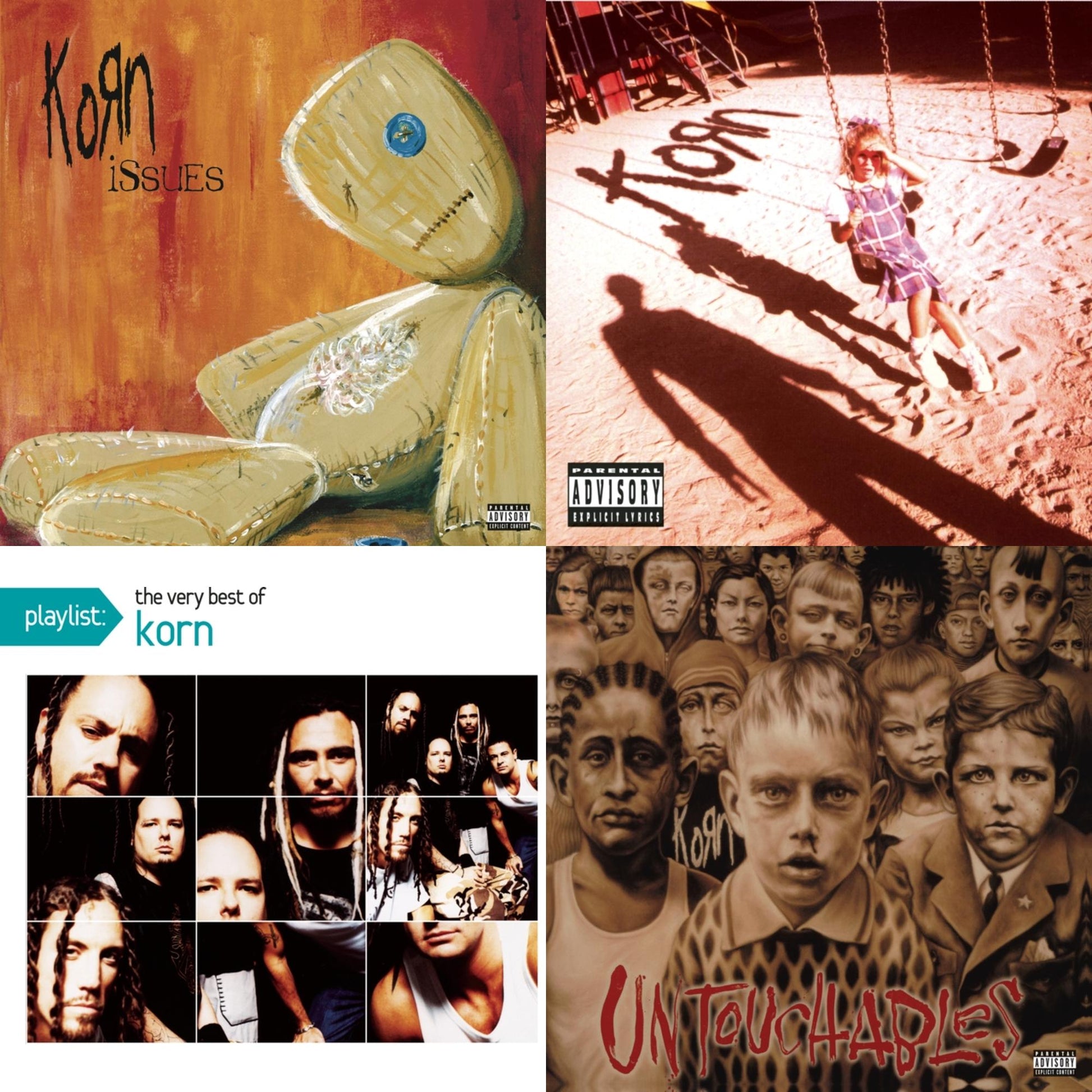 This is a 4 CD SKU bundle.
1.This CD is brand new.Format: CDMusic Style: Nu MetalThis item's title is: Korn (Explicit)Artist: KornLabel: LEGACYBarcode: 886978795120Release Date: 3/15/2011
2.This CD is brand new.
