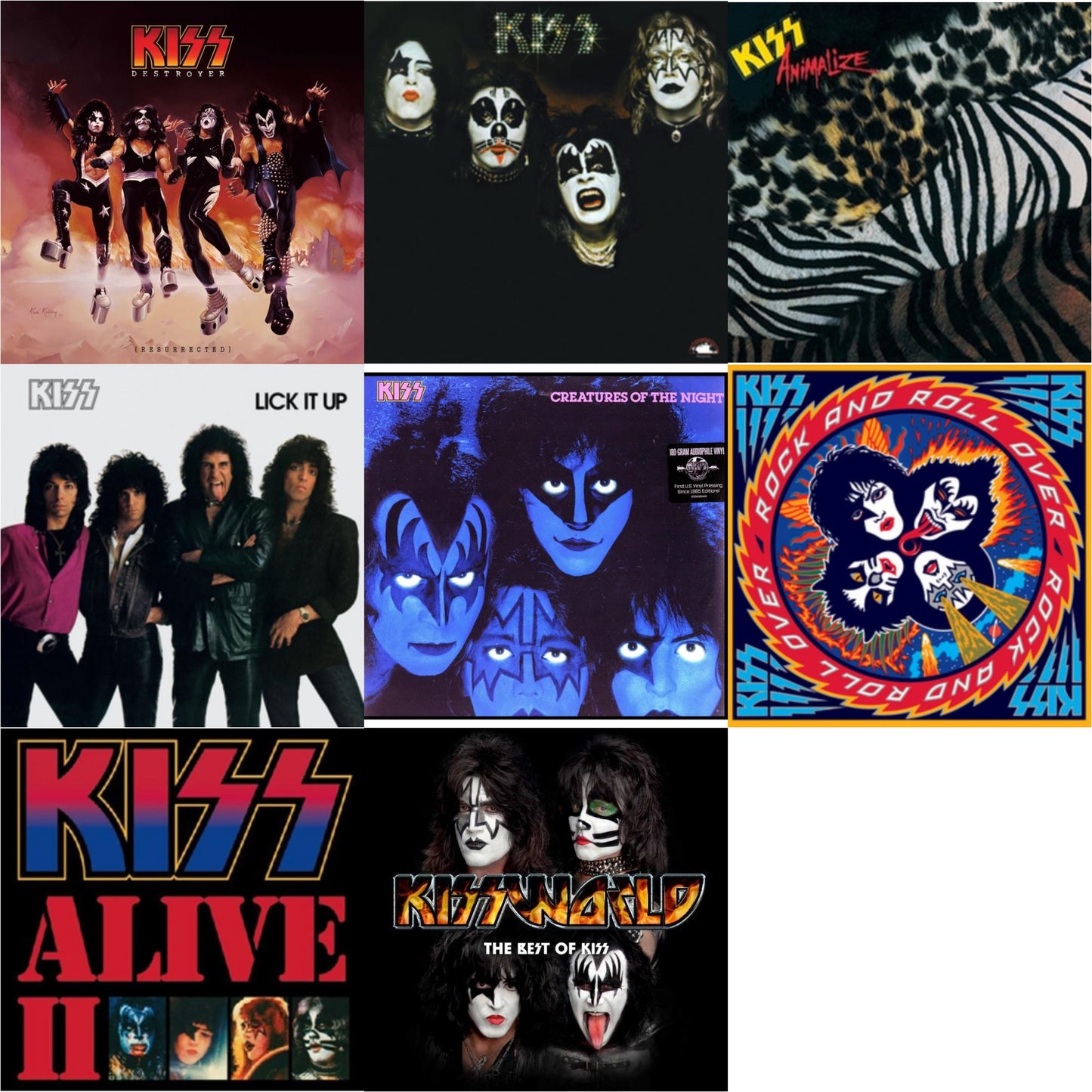 Destroyer (Resurrected) (Translucent Orange LP Vinyl) & Kiss & Animalize & Lick It Up & Creatures Of Night & Rock & Roll Over & Alive Ii & Kissworld - The Best Of Kiss (2 LP)