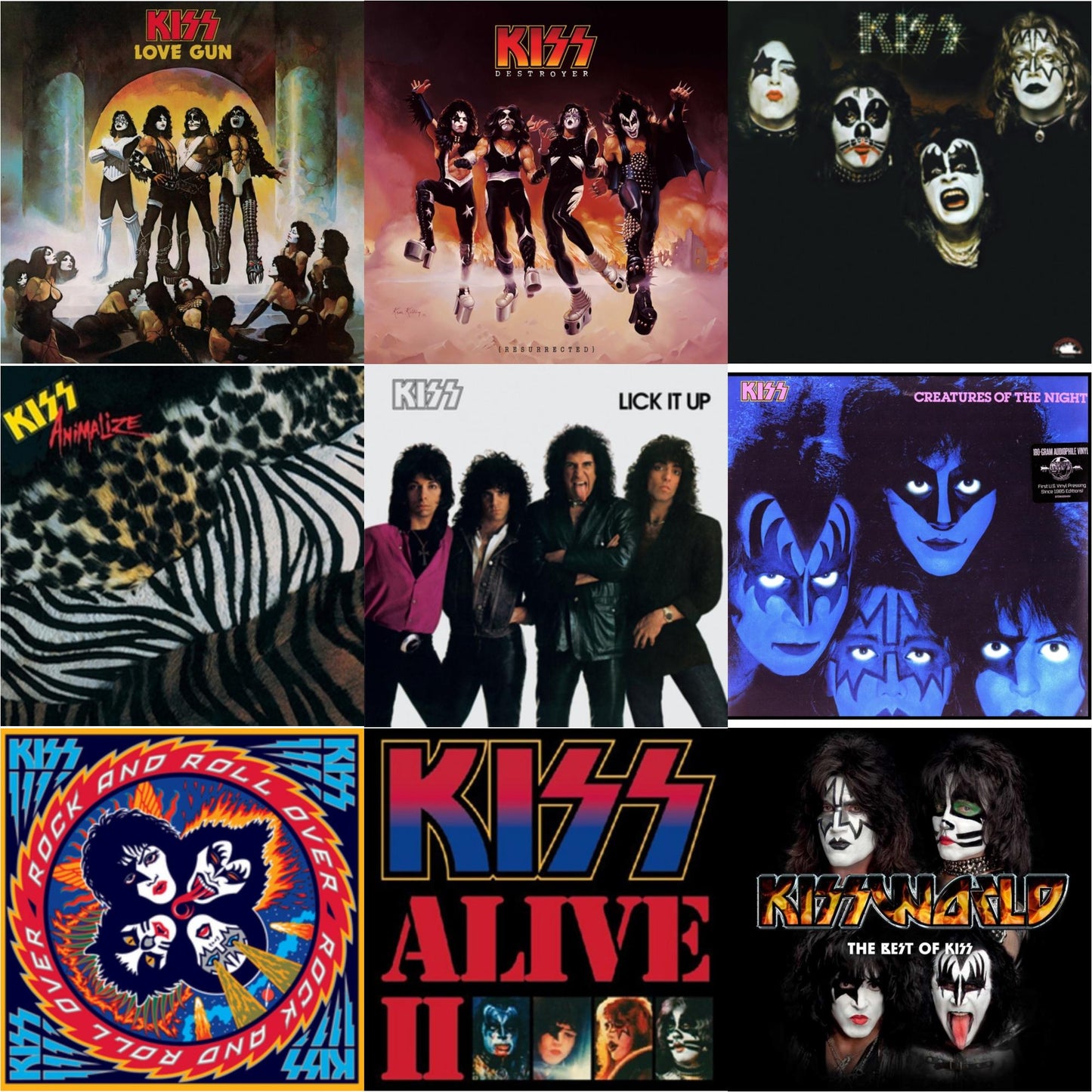Love Gun (Tangerine/Aqua Splatter LP Vinyl) & Destroyer (Resurrected) (Translucent Orange LP Vinyl) & Kiss & Animalize & Lick It Up & Creatures Of Night & Rock & Roll Over & Alive Ii & Kissworld - The Best Of Kiss (2 LP)