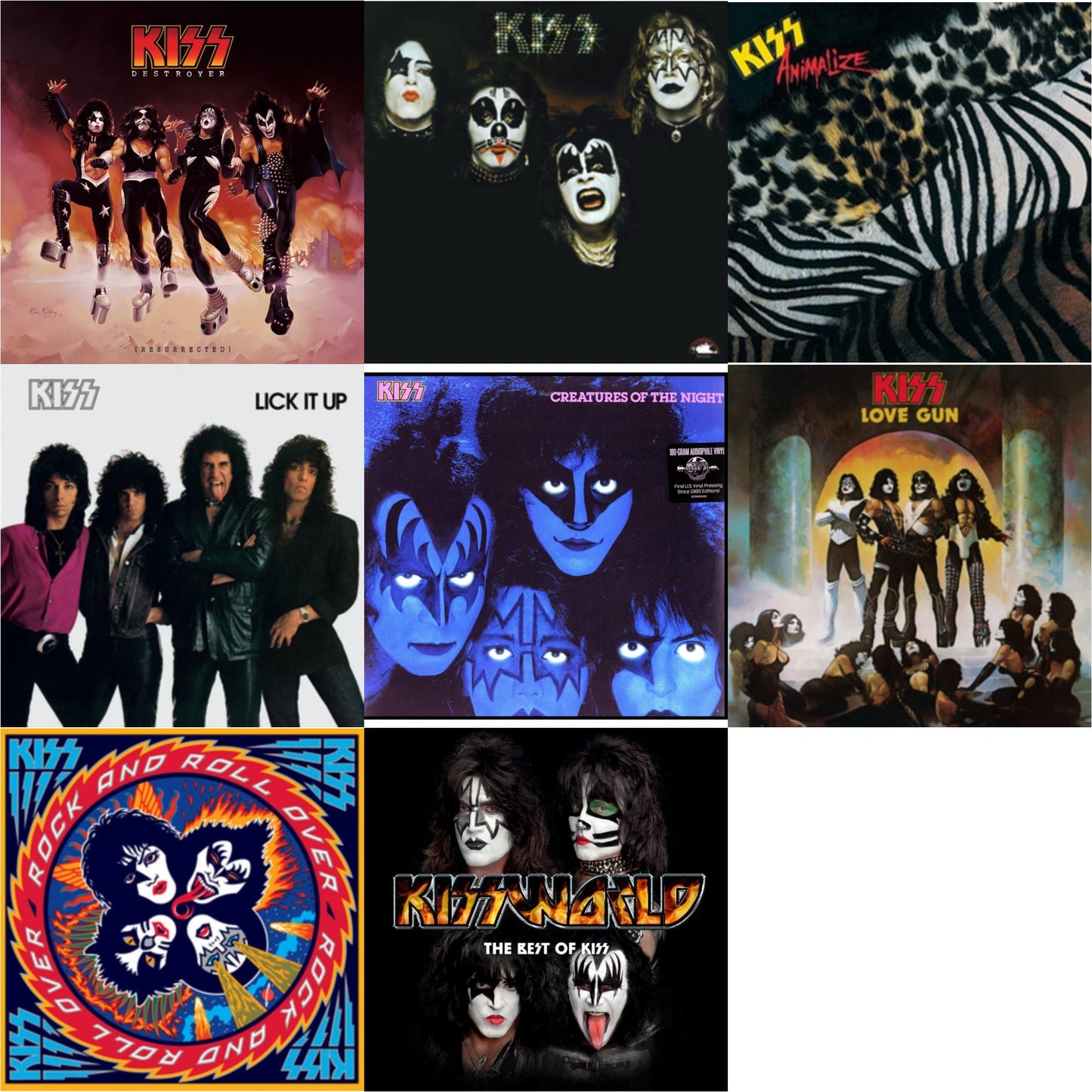 Destroyer (Resurrected) (Translucent Orange LP Vinyl) & Kiss & Animalize & Lick It Up & Creatures Of Night & Love Gun & Rock & Roll Over & Kissworld - The Best Of Kiss (2 LP)