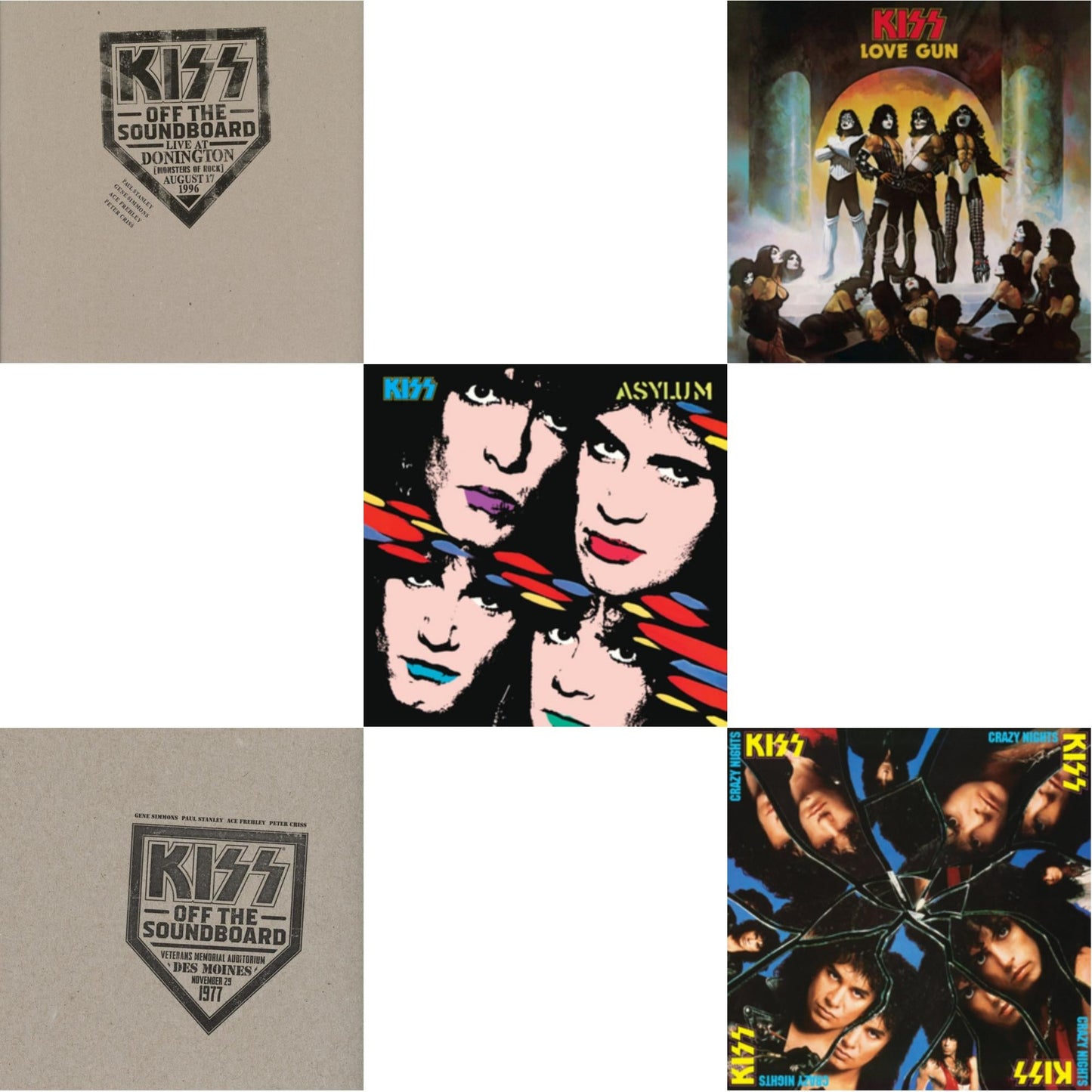 Kiss Off The Soundboard: Donington 1996 (Live) (3LP) & Kiss Off The Soundboard: Live In Des Moines (2LP) & Asylum & Love Gun & Crazy Nights