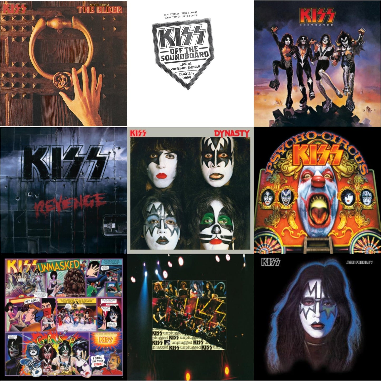 Music From The Elder (Half-Speed Master/Clear LP Vinyl/180G) & Kiss Off The Soundboard: Live In Virginia Beach (3LP) & Destroyer & Revenge & Dynasty & Psycho Circus & Unmasked & Mtv Unplugged & Ace Frehley