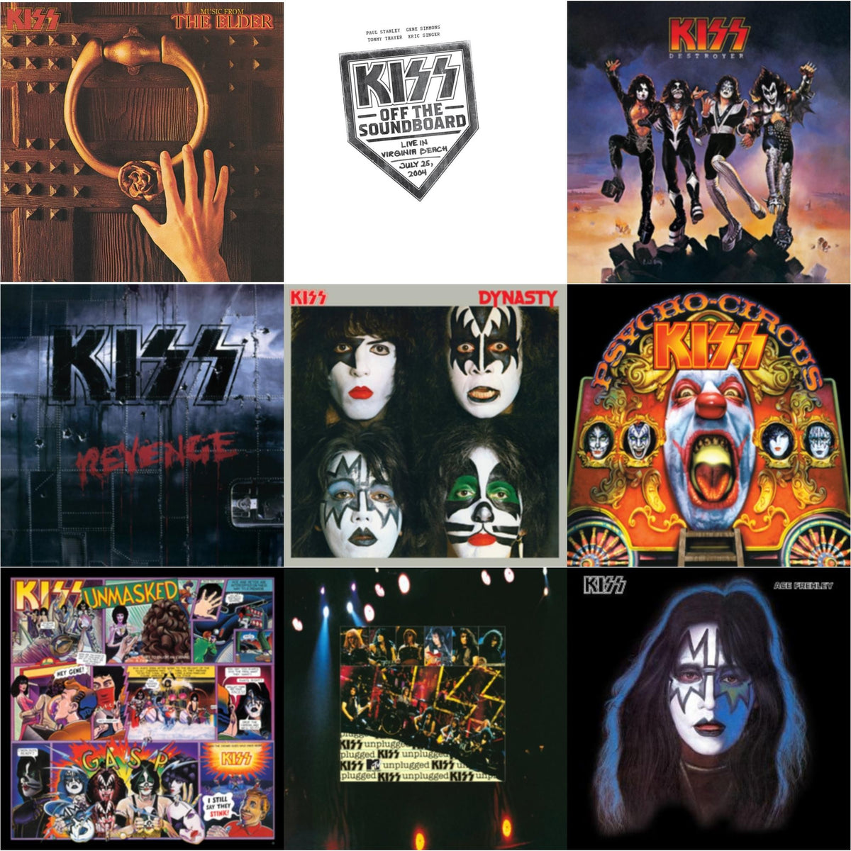 Music From The Elder (Half-Speed Master/Clear LP Vinyl/180G) & Kiss Off The Soundboard: Live In Virginia Beach (3LP) & Destroyer & Revenge & Dynasty & Psycho Circus & Unmasked & Mtv Unplugged & Ace Frehley