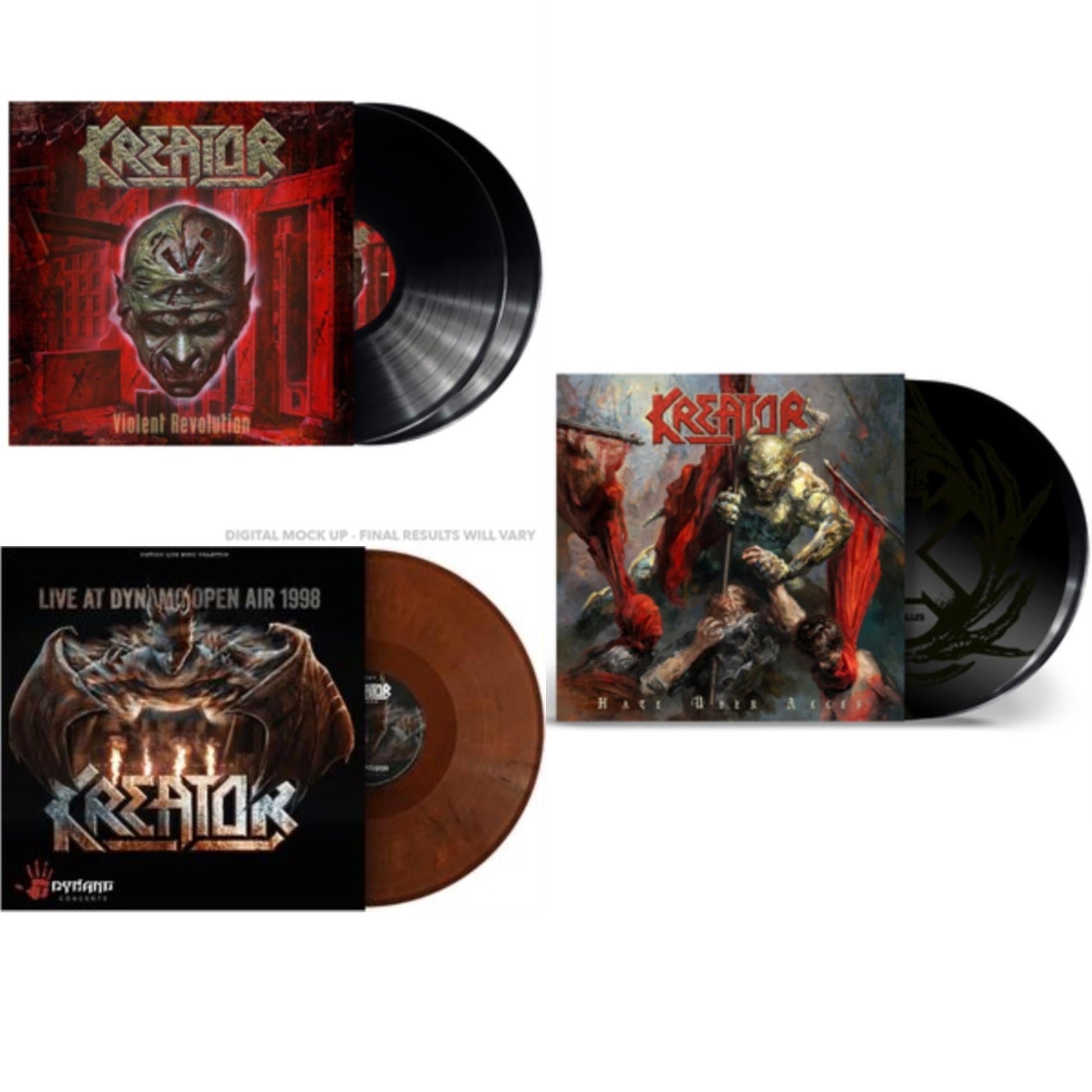 This is a 3 LP Vinyl SKU bundle.
1.This LP Vinyl is brand new.Format: LP VinylMusic Style: ThrashThis item's title is: Hate Uber Alles (Trifold, Double Black W/ Etching)Artist: KreatorLabel: NUCLEAR BLAST AMERICBarcode: 4065629628611Release Date: 6/10/2022
2.