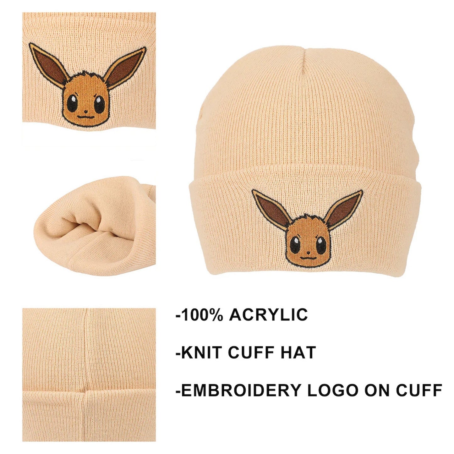 Beanie Ribbed Knit: Pokemon - Embroidered Eevee
