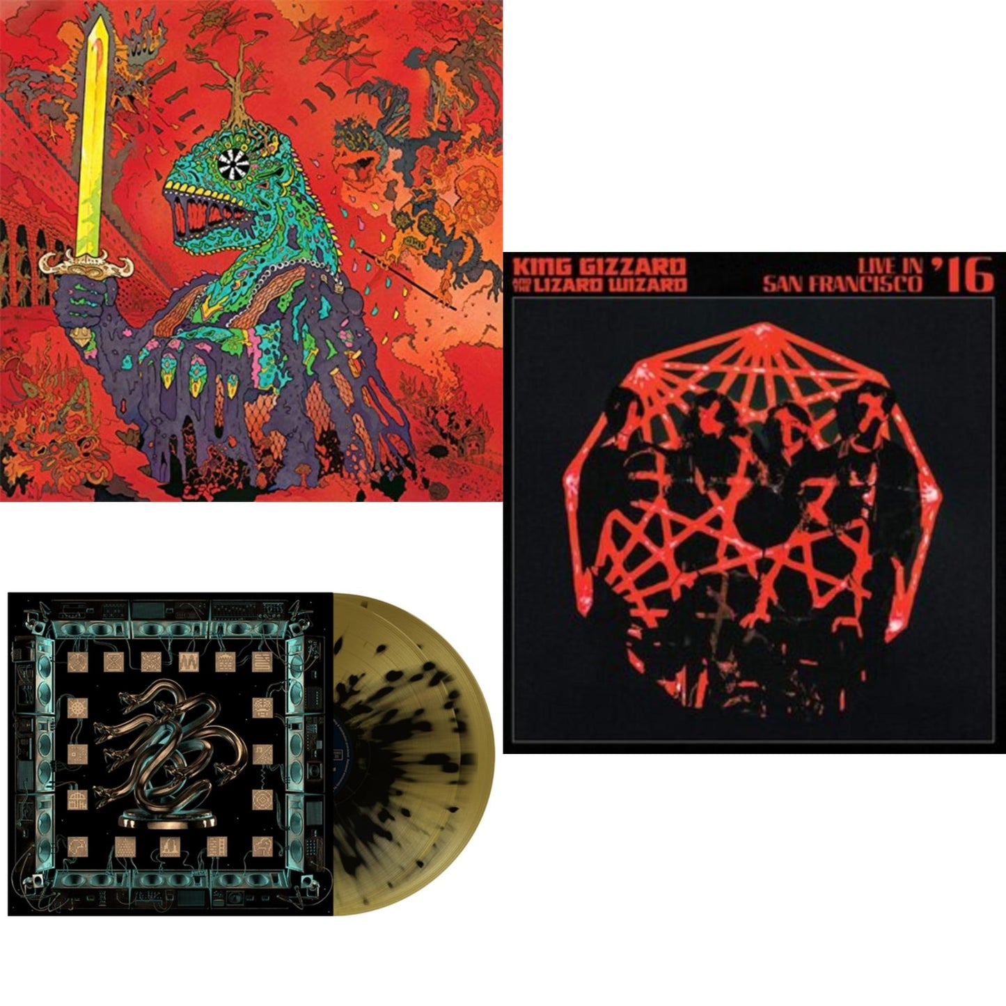 This is a 3 LP Vinyl SKU bundle.
1.This LP Vinyl is brand new.Format: LP VinylMusic Style: Psychedelic RockThis item's title is: 12 Bar Bruise (Sea Foam Green LP Vinyl)Artist: King Gizzard & The Lizard WizardLabel: ATO RECORDSBarcode: 880882339517Release Date: 11/2/2018
2.