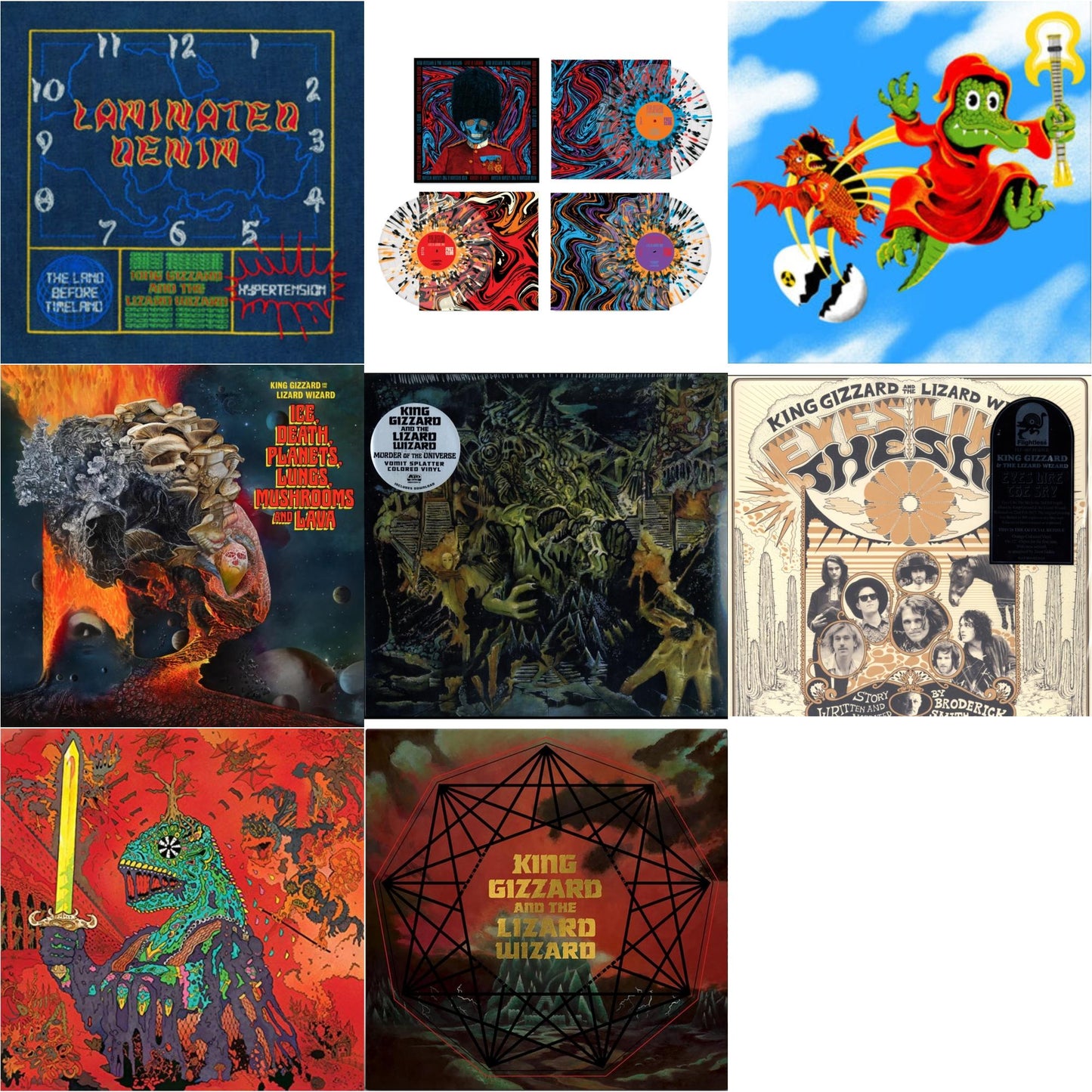 This is a 8 LP Vinyl SKU bundle.
1.This LP Vinyl is brand new.Format: LP VinylMusic Style: Psychedelic RockThis item's title is: Laminated Denim (Lucky Rainbow LP Vinyl)Artist: King Gizzard & The Lizard WizardLabel: KGLWBarcode: 198704290206Release Date: 4/25/2025
2.