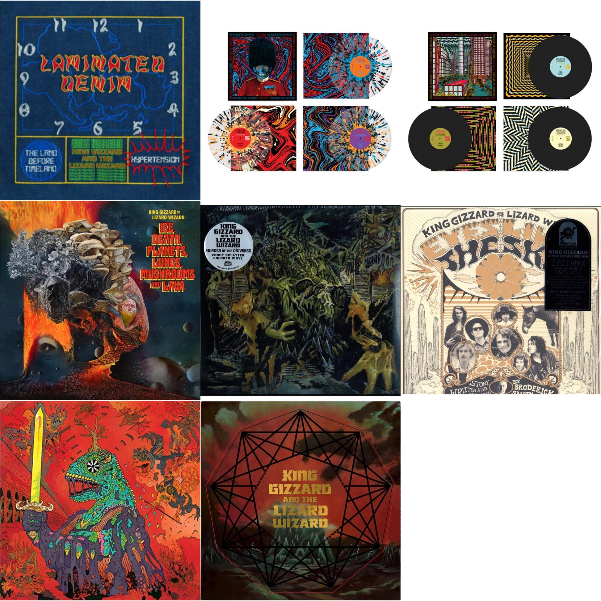 This is a 8 LP Vinyl SKU bundle.
1.This LP Vinyl is brand new.Format: LP VinylMusic Style: Psychedelic RockThis item's title is: Laminated Denim (Lucky Rainbow LP Vinyl)Artist: King Gizzard & The Lizard WizardLabel: KGLWBarcode: 198704290206Release Date: 4/25/2025
2.