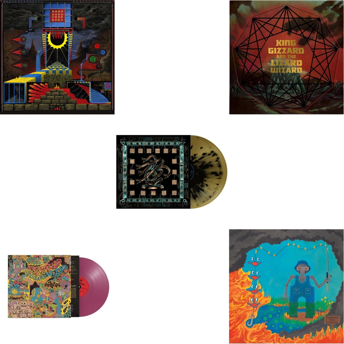 Polygondwanaland & Oddments (Plum LP Vinyl) & Chunky Shrapnel (2LP/Gold With Black Splatter Vinyl) & Nonagon Infinity (Alien Warp Drive Edition) (2LP/Coloured Vinyl) & Fishing For Fishies (Oil Spill Edition LP Vinyl)