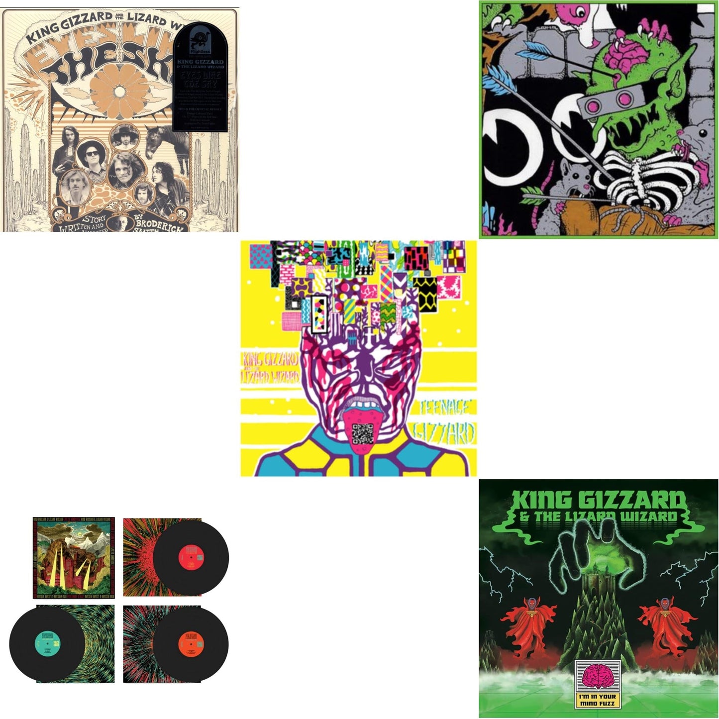 This is a 5 LP Vinyl SKU bundle.
1.This LP Vinyl is brand new.Format: LP VinylThis item's title is: Eyes Likes The Sky (Peach LP Vinyl)Artist: King Gizzard & The Lizard WizardLabel: ATO RECORDSBarcode: 880882339418Release Date: 11/2/2018
2.This LP Vinyl is brand new.