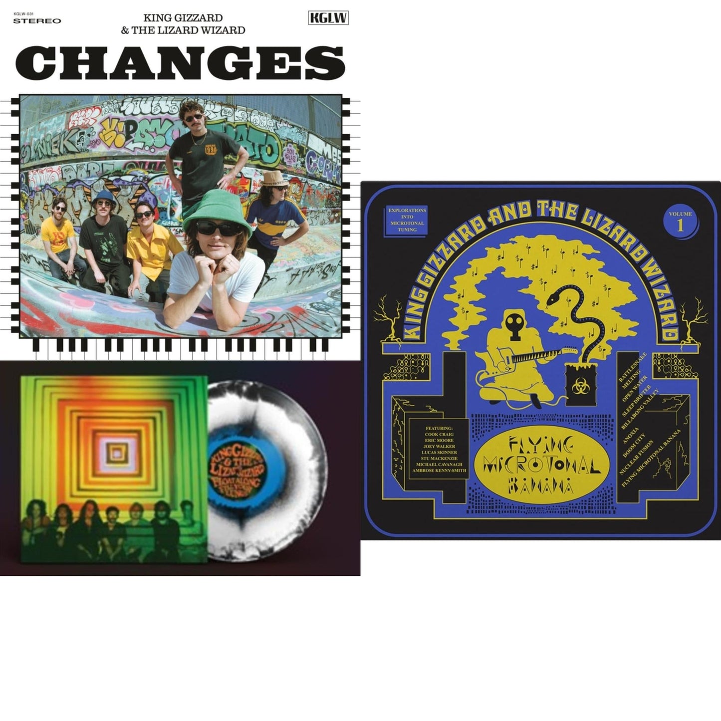 Changes (Recycled Black Wax LP Vinyl) & Float Along - Fill Your Lungs (Venusian Sky Color LP Vinyl) & Flying Microtonal Banana (Randomly Colored Recycled LP Vinyl)